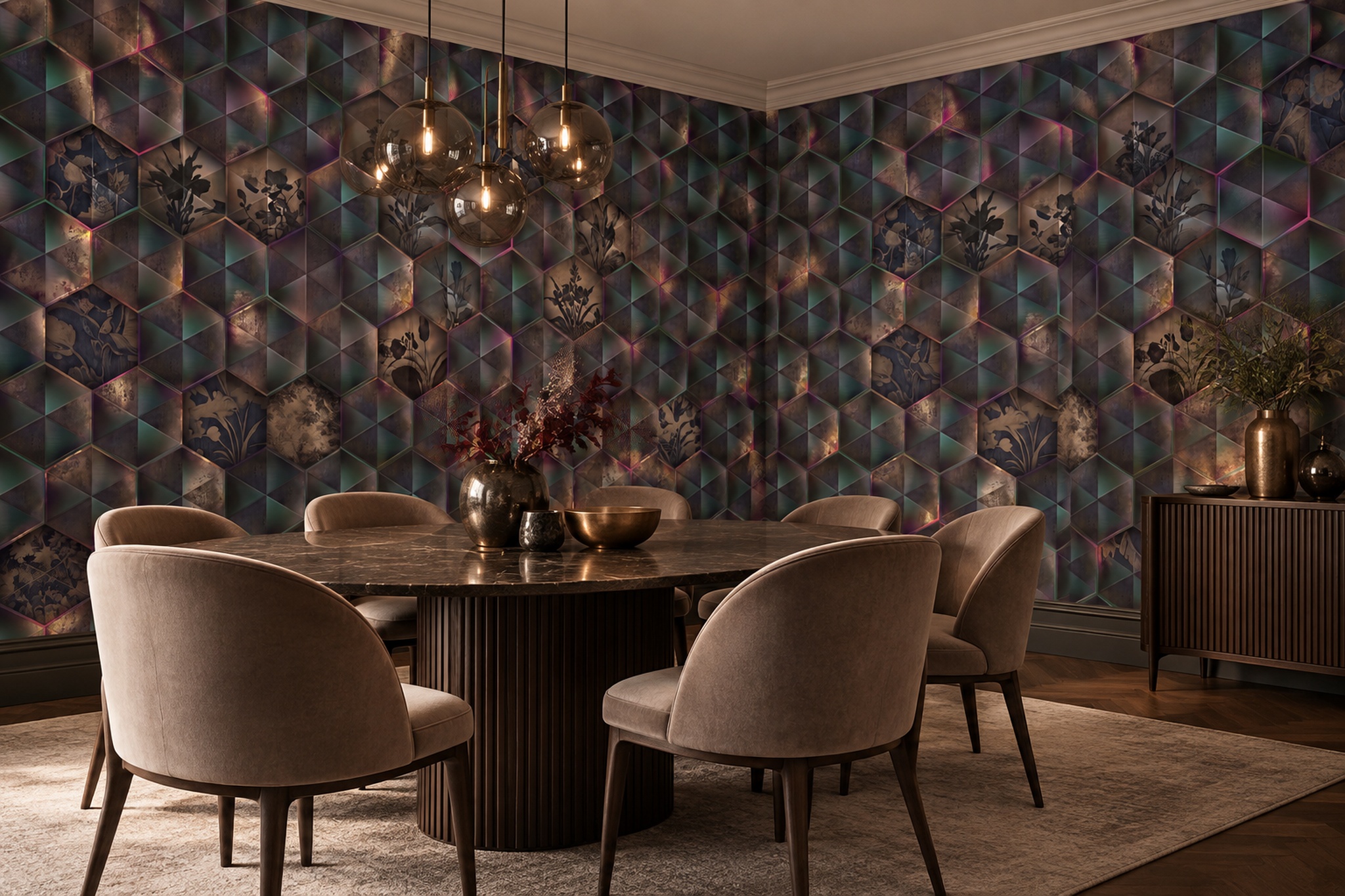 Teal Geometric Abstract Wallpaper Mural Feature-wall-wallpaper-murals, Peel-and-stick Finish