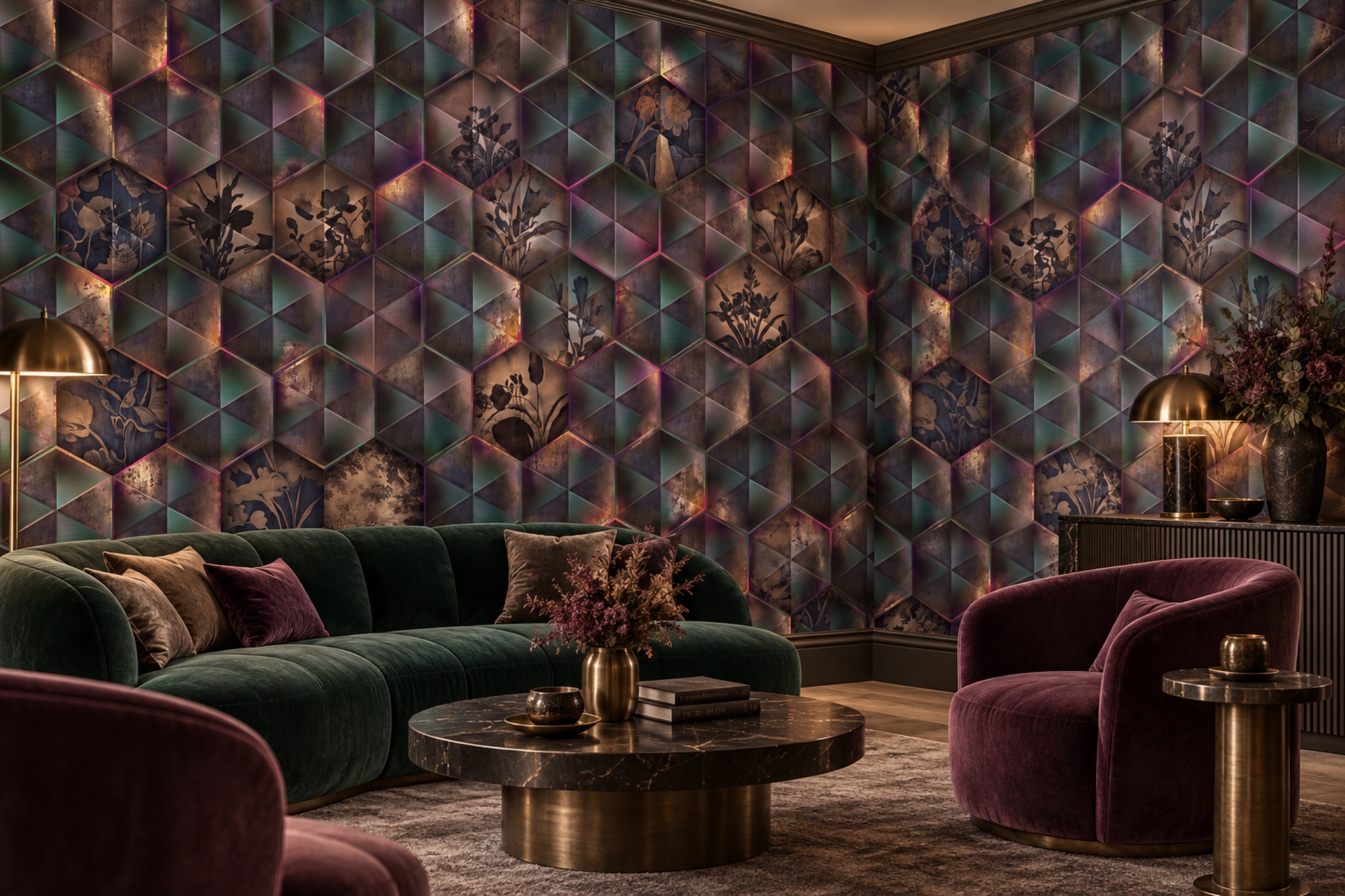 Teal Geometric Abstract Wallpaper Mural Bedroom-wallpaper-murals, Peel-and-stick Finish