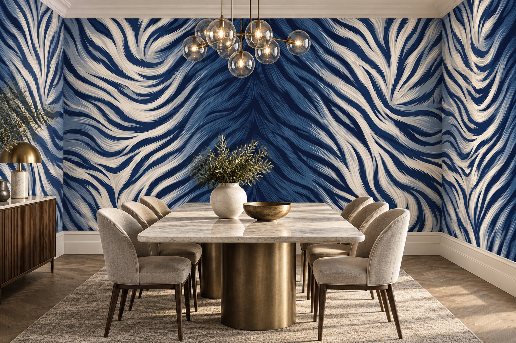 Navy Zebra Wallpaper Mural, Peel-and-stick Finish
