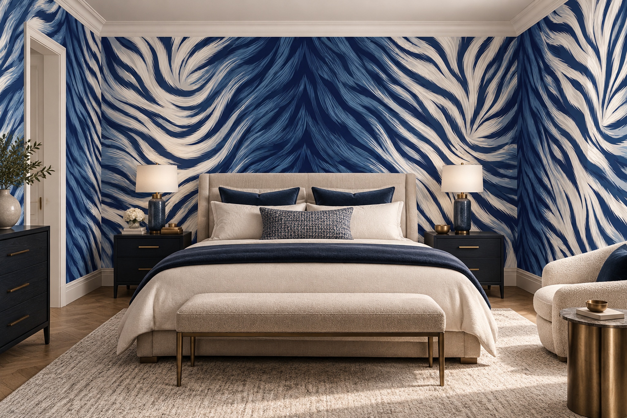 Navy Zebra Wallpaper Mural, Peel-and-stick Finish