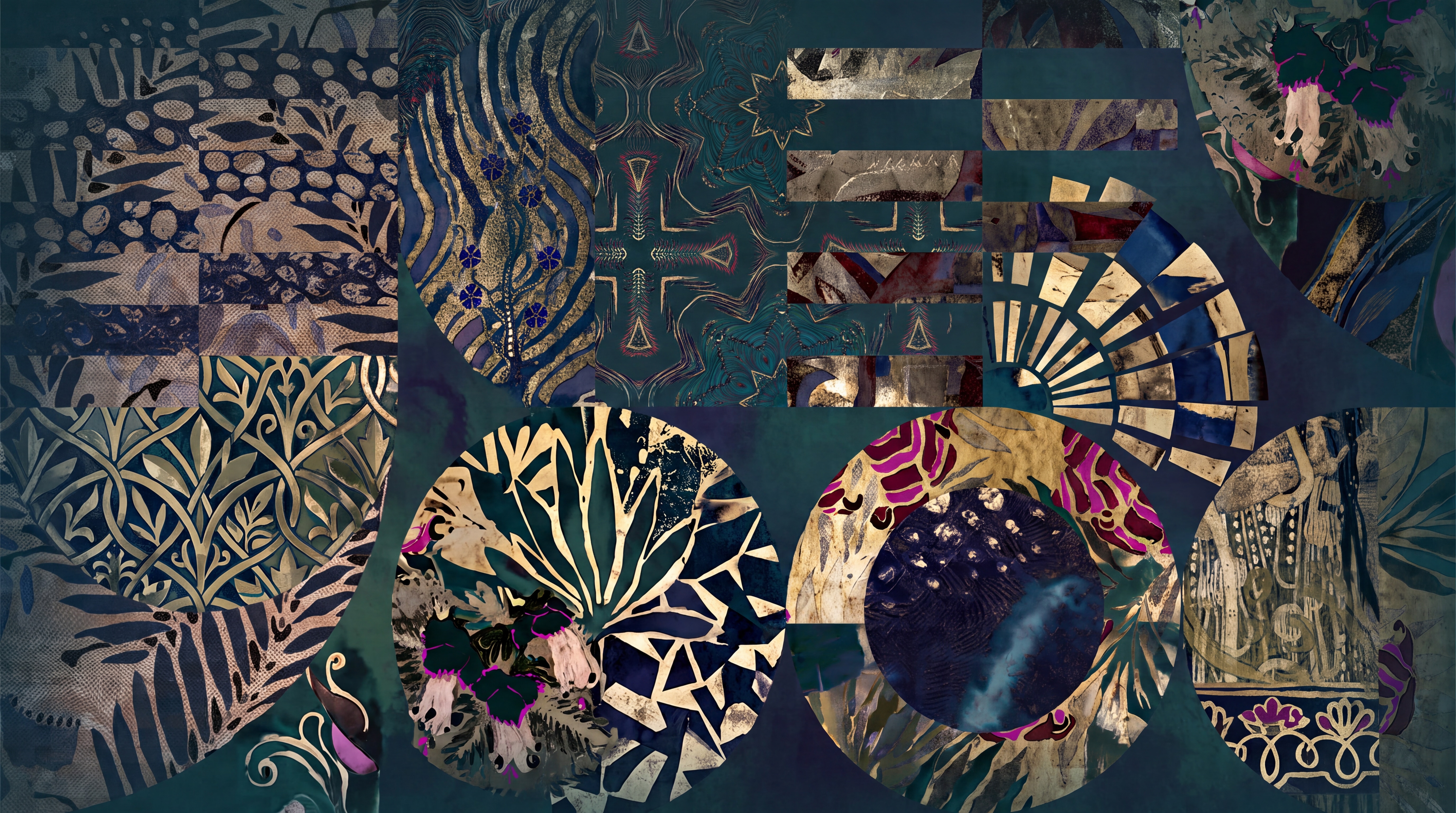 Teal Pattern Decorative Wallpaper Mural Layered Painterly Wallpaper Accent-wall-wallpaper-murals, Peel-and-stick Finish