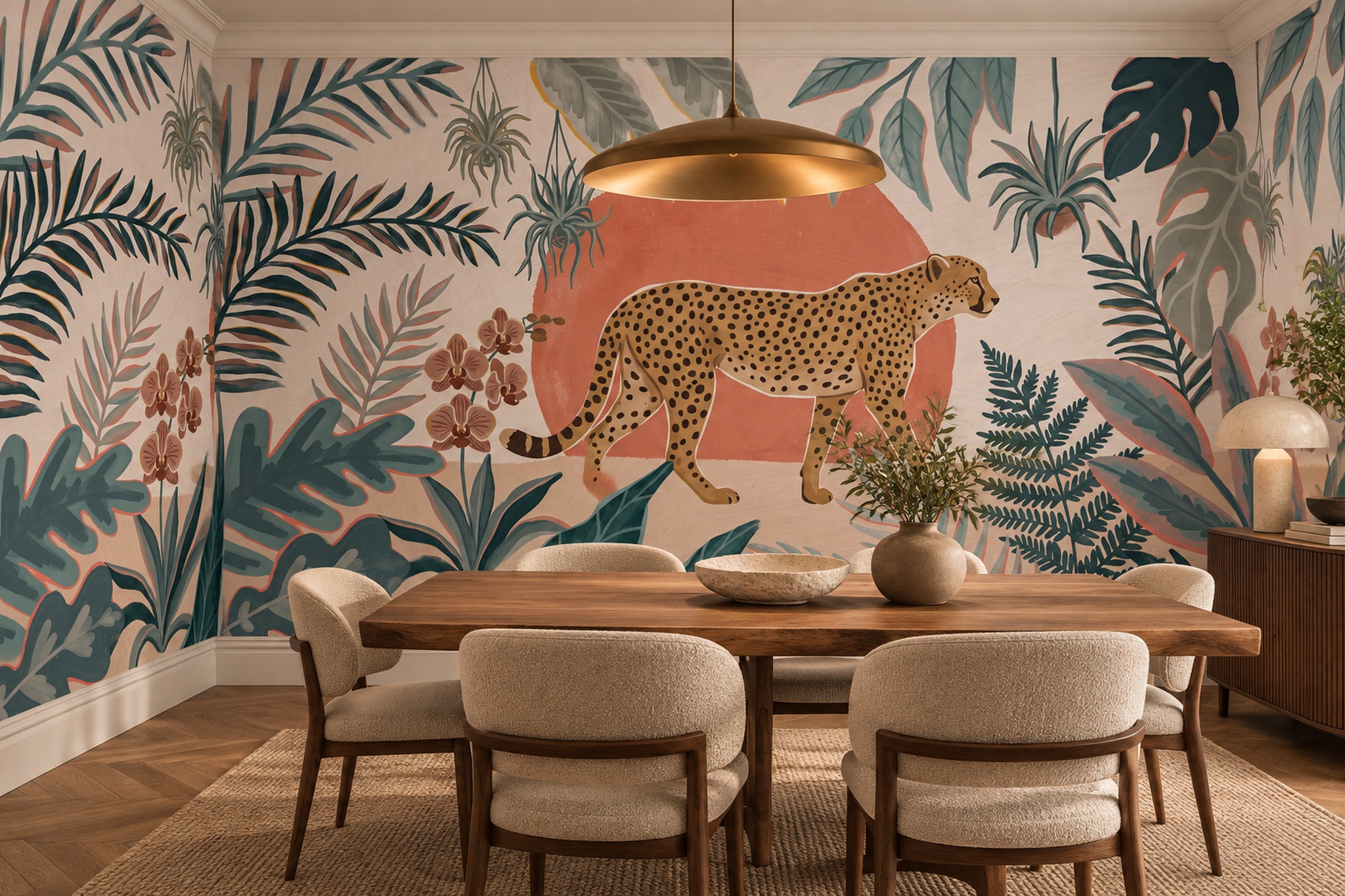 Peach Pattern Decorative Wallpaper Mural Layered Rhythm Wallpaper Mural Bedroom-wallpaper-murals, Peel-and-stick Finish