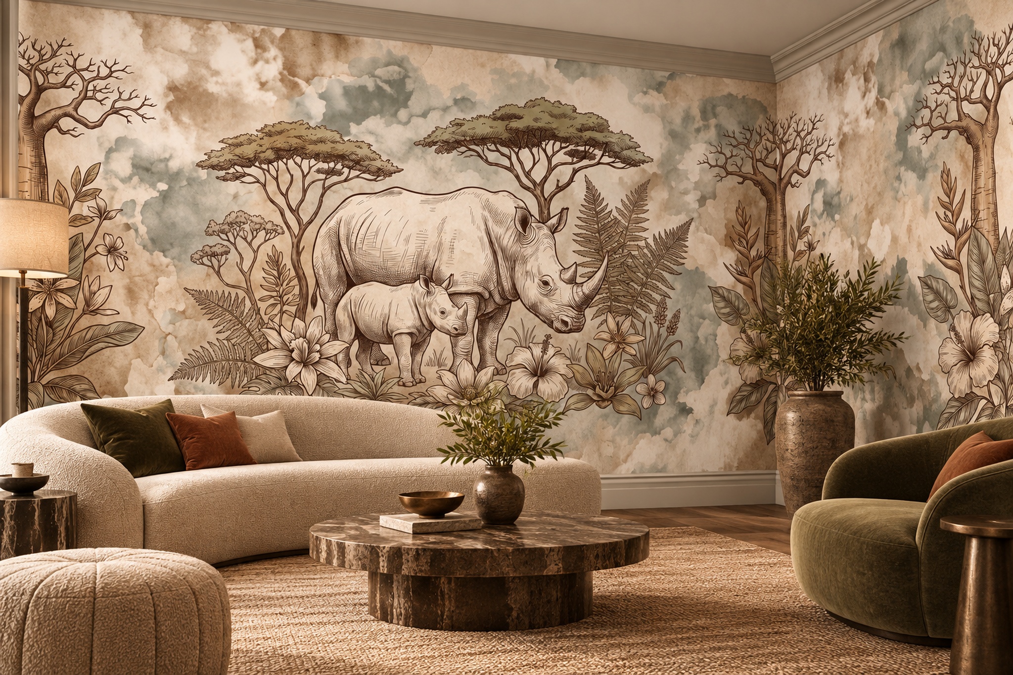 Beige Pattern Decorative Wallpaper Mural Layered Rhythm Wallpaper Mural Accent-wall-wallpaper-murals, Peel-and-stick Finish