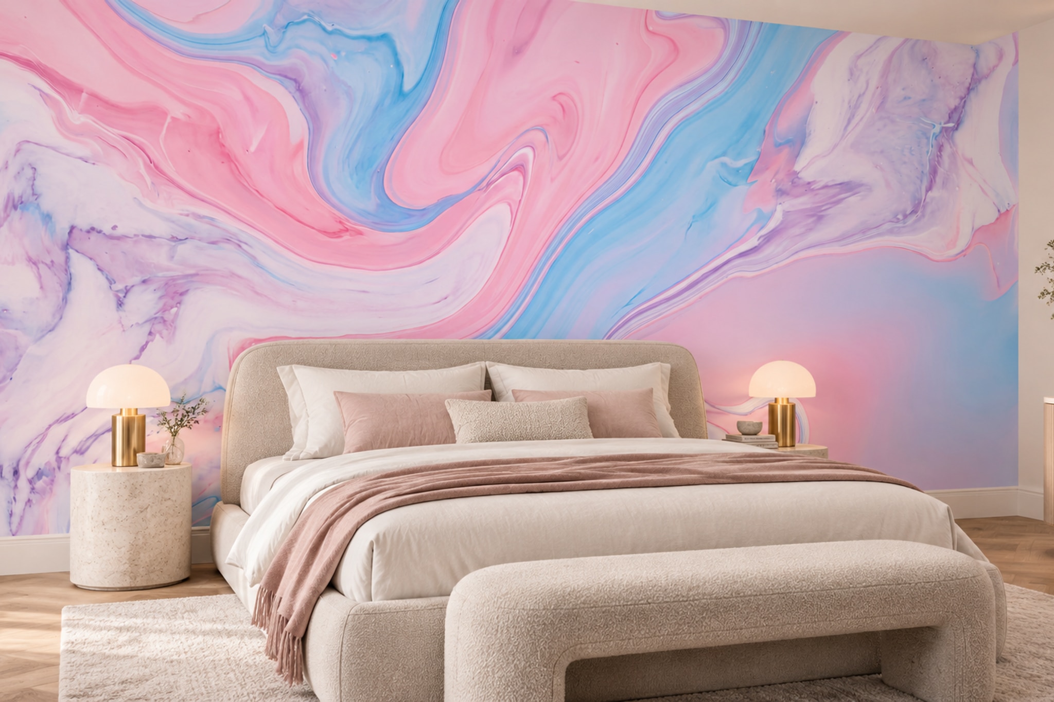 Pink Marble Decorative Layered Wallpaper Mural Bedroom-wallpaper-murals, Peel-and-stick Finish
