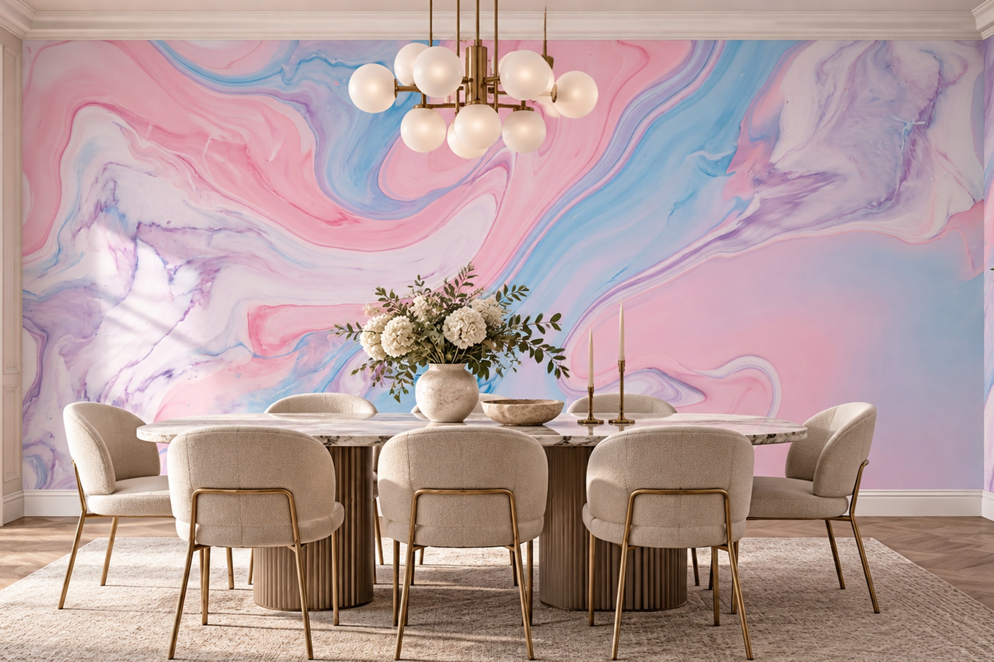 Pink Marble Decorative Layered Wallpaper Mural Feature-wall-wallpaper-murals, Peel-and-stick Finish