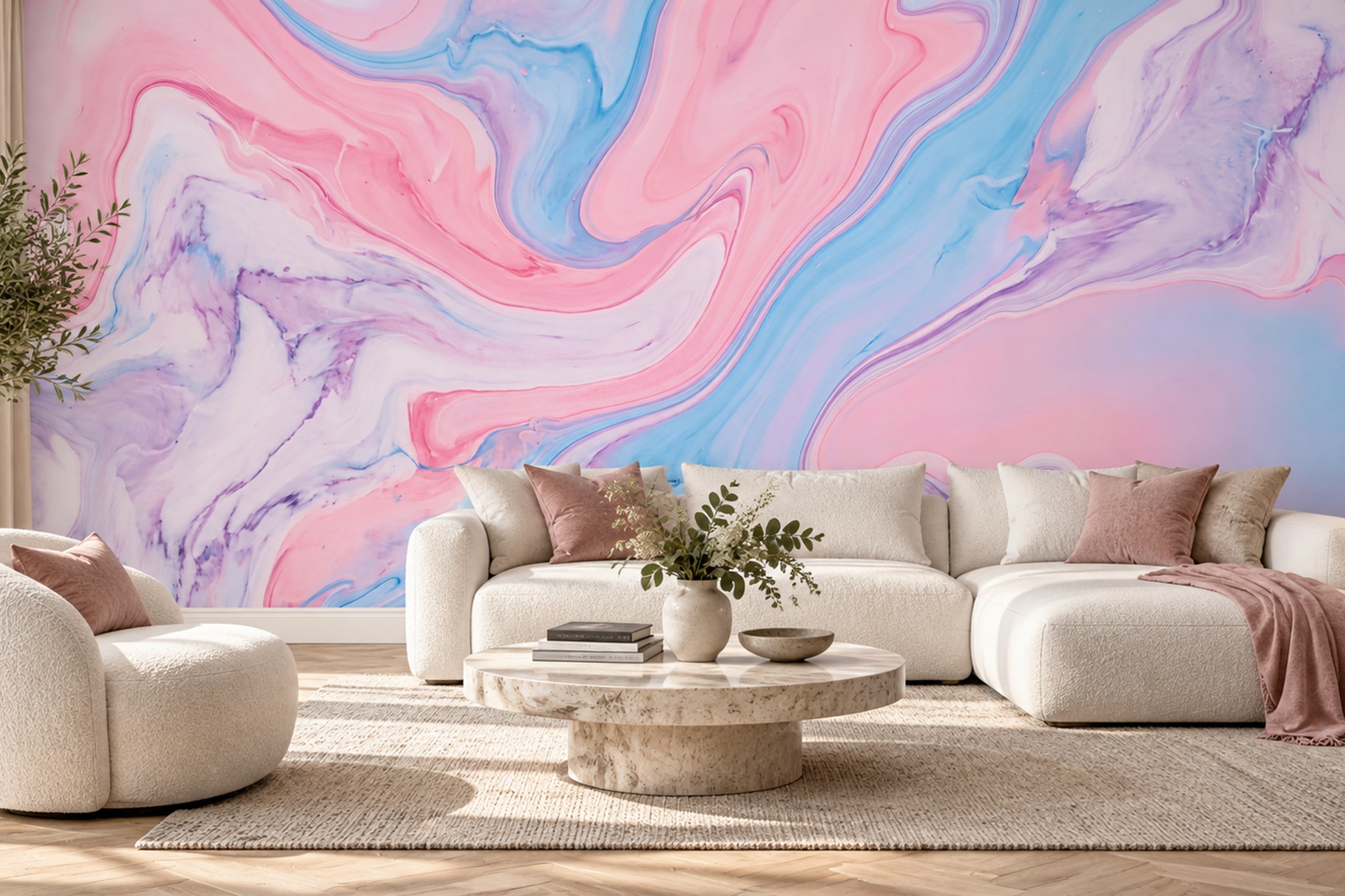 Pink And Blue Swirling Marble Wallpaper Mural — Wallpaper Mural Design, Peel-and-stick Finish