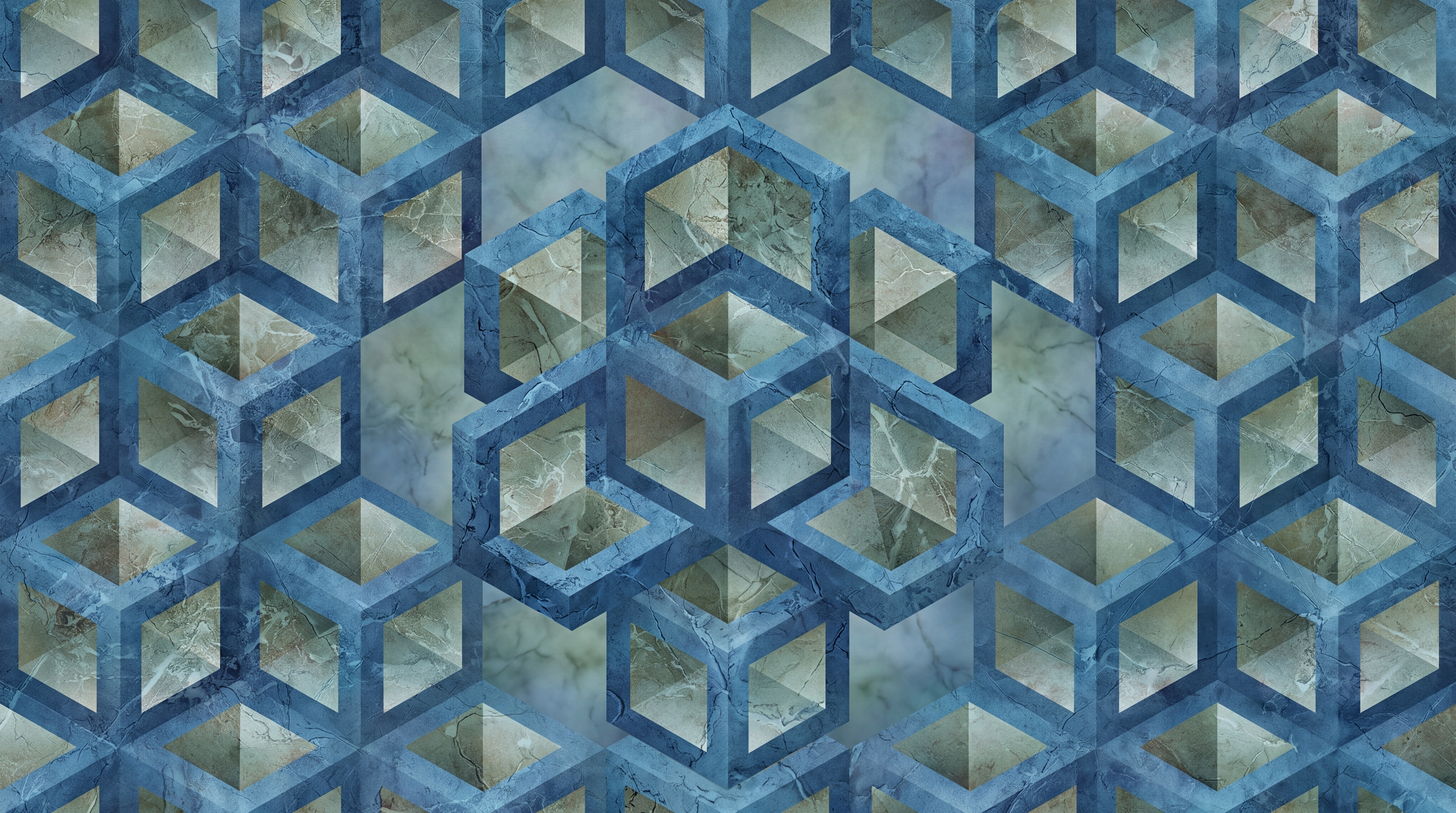 Blue Pattern Decorative Wallpaper Painterly Hand Painted Wallpaper Mural, Peel-and-stick Finish