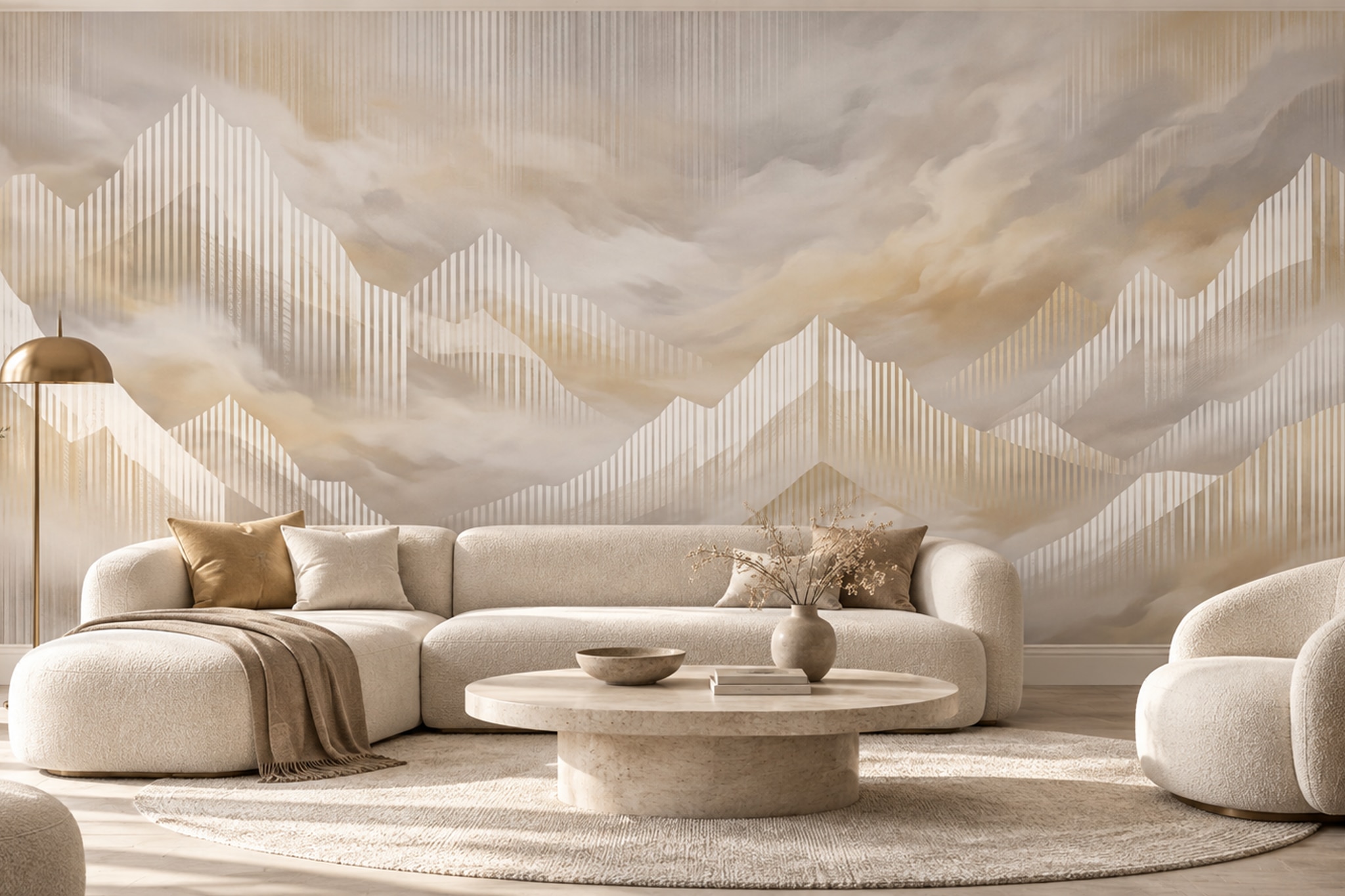 Beige Mountain Scenic Decorative Wallpaper Mural Bedroom-wallpaper-murals, Peel-and-stick Finish