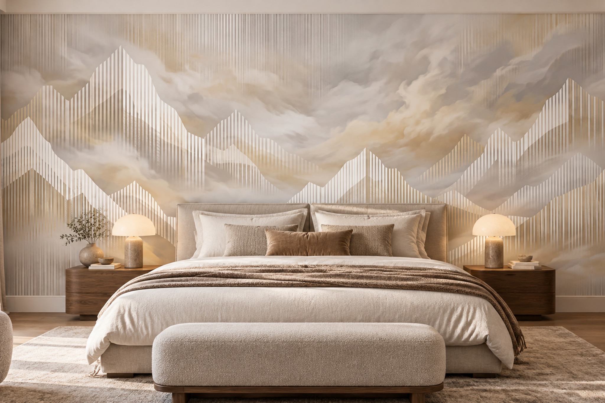 Beige Mountain Scenic Decorative Wallpaper Mural Living-room-wallpaper-murals, Peel-and-stick Finish
