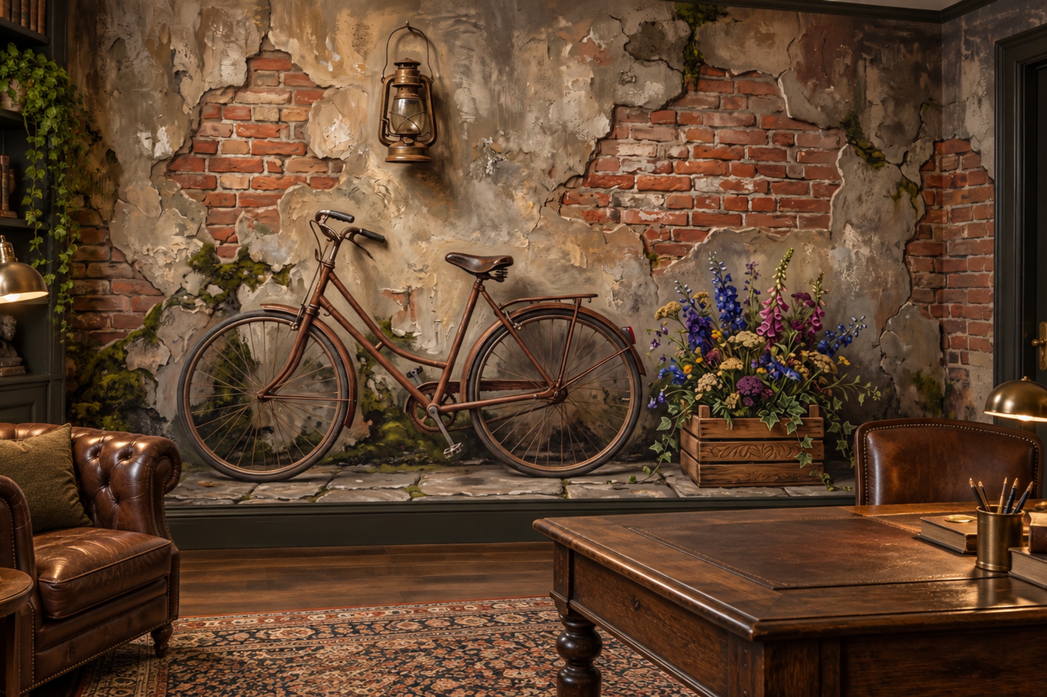 Vintage Bicycle On Weathered Brick Wallpaper Mural — Wallpaper Mural Design, Peel-and-stick Finish