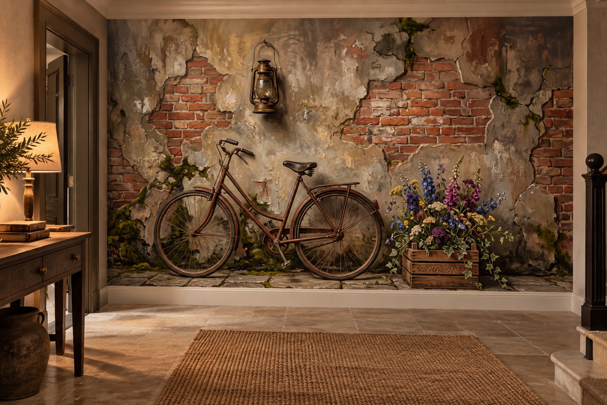 Rust Pattern Decorative Atmospheric Wallpaper Mural Dining-room-wallpaper-murals, Shown In A Dining Room, Peel-and-stick Finish