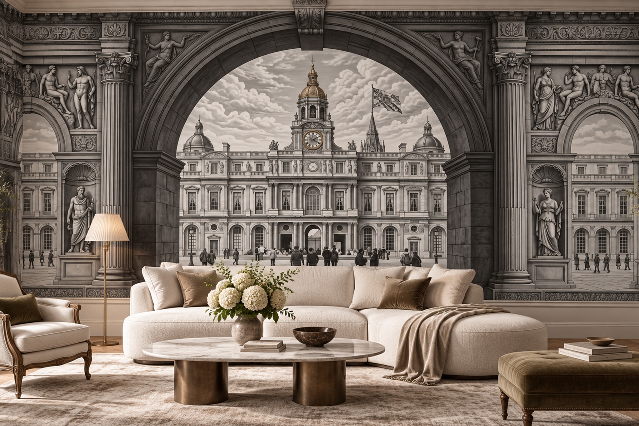 Grey Arched Abstract Layered Wallpaper Mural Accent-wall-wallpaper-murals, Peel-and-stick Finish