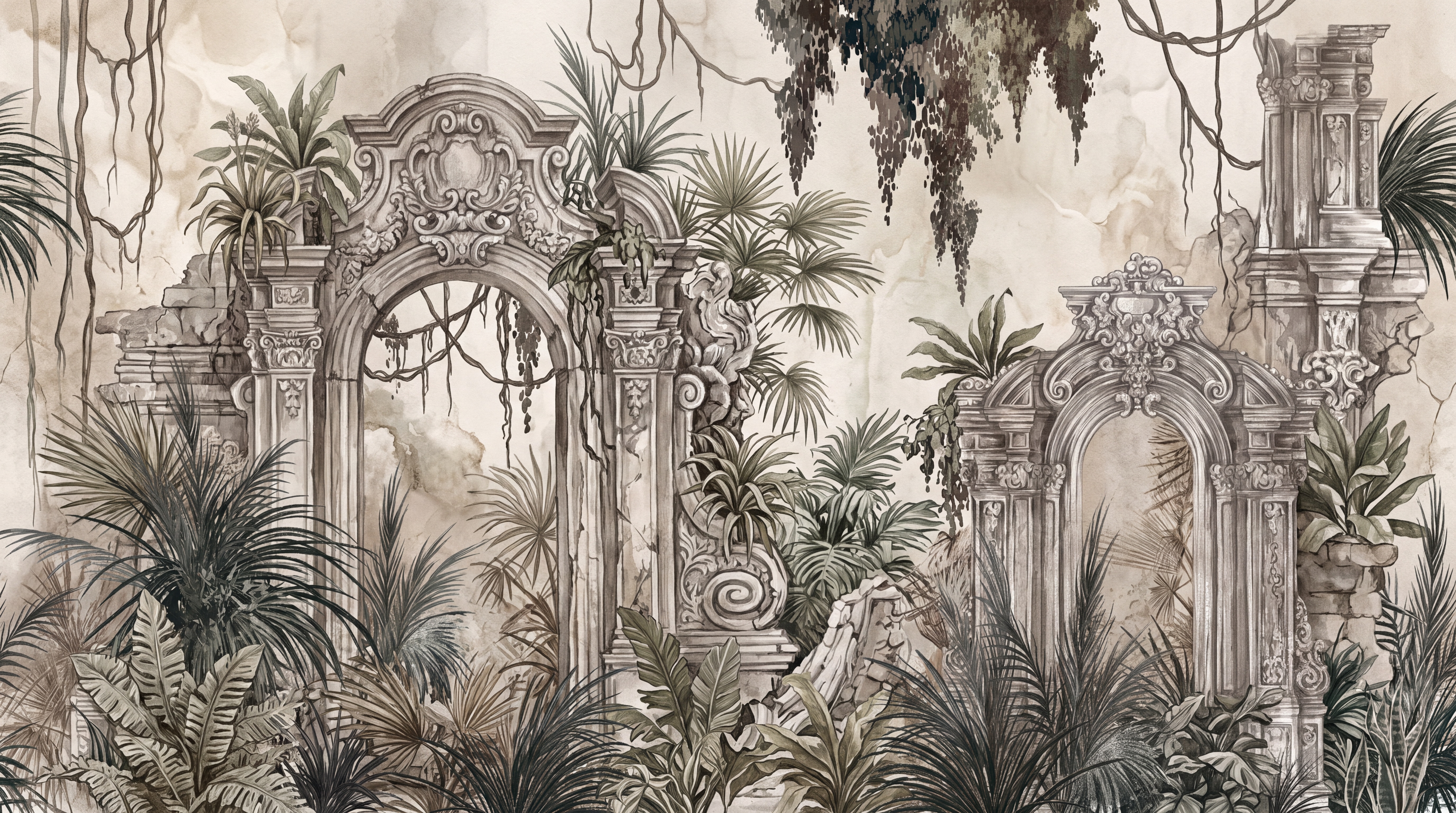 Beige Pattern Decorative Wallpaper Mural Layered Quiet Wallpaper Mural, Peel-and-stick Finish