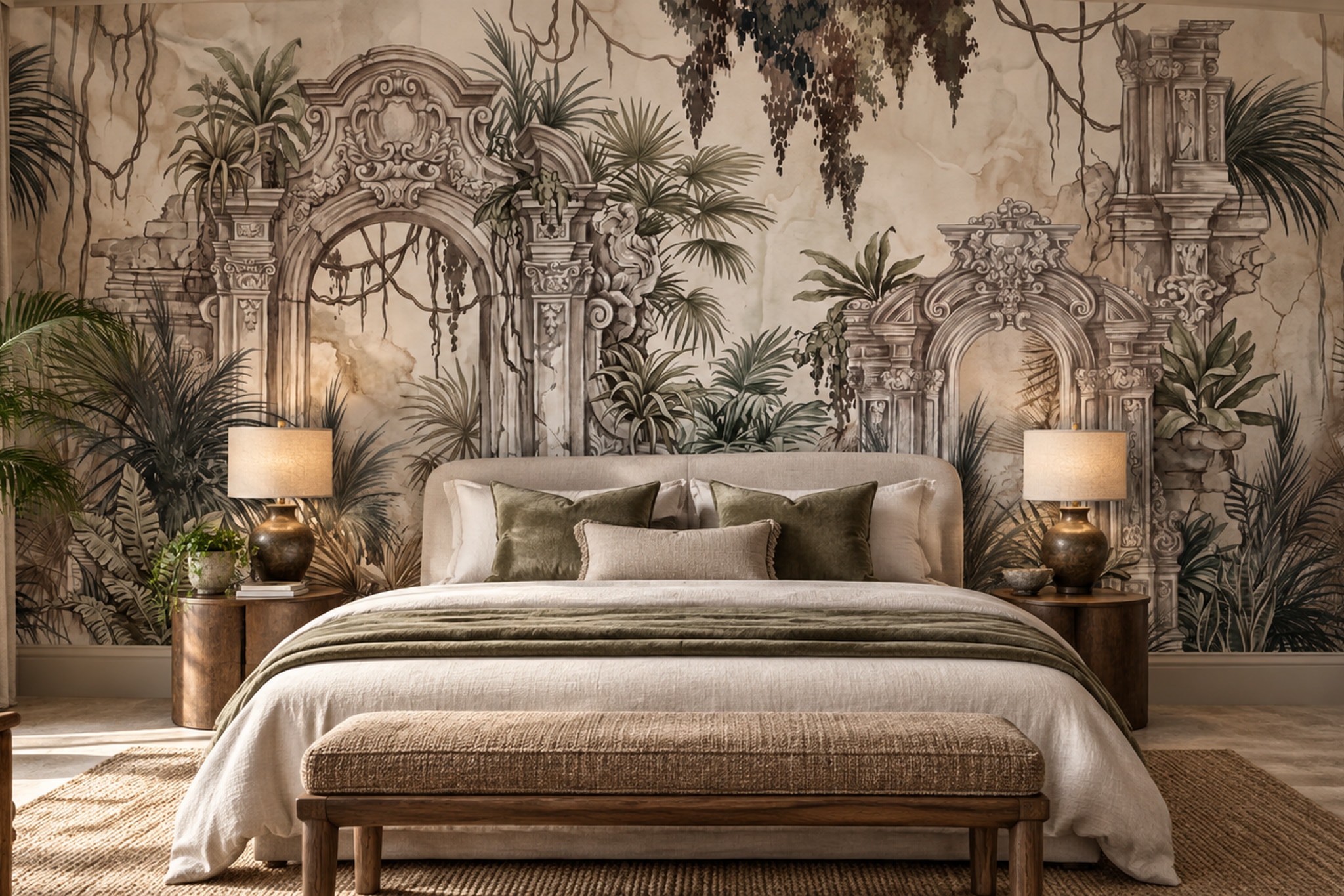 Beige Pattern Decorative Wallpaper Mural Layered Quiet Wallpaper Mural Bedroom-wallpaper-murals, Peel-and-stick Finish