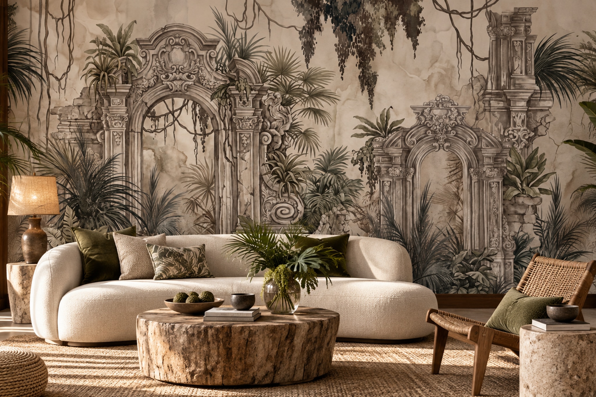 Beige Pattern Decorative Wallpaper Mural Layered Quiet Wallpaper Mural Living-room-wallpaper-murals, Peel-and-stick Finish