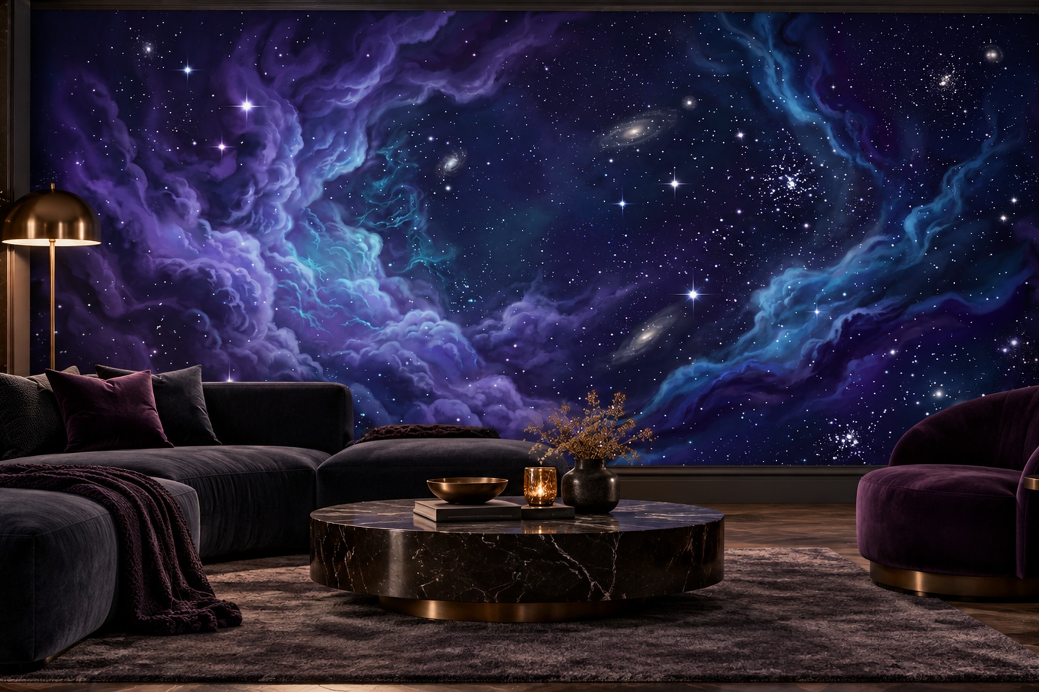 Purple Pattern Decorative Wallpaper Mural Layered Forms Wallpaper Mural Accent-wall-wallpaper-murals, Peel-and-stick Finish