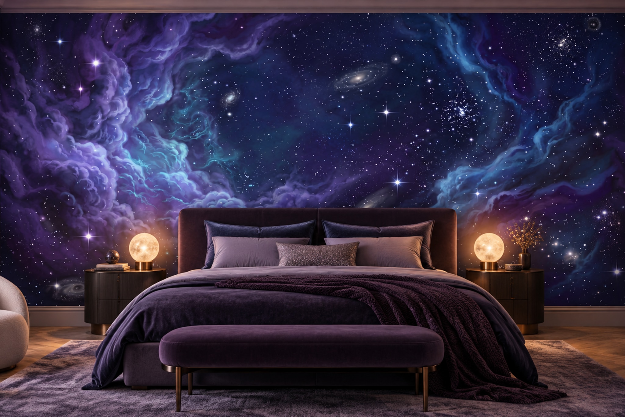 Purple Pattern Decorative Wallpaper Mural Layered Forms Wallpaper Mural Accent-wall-wallpaper-murals, Peel-and-stick Finish