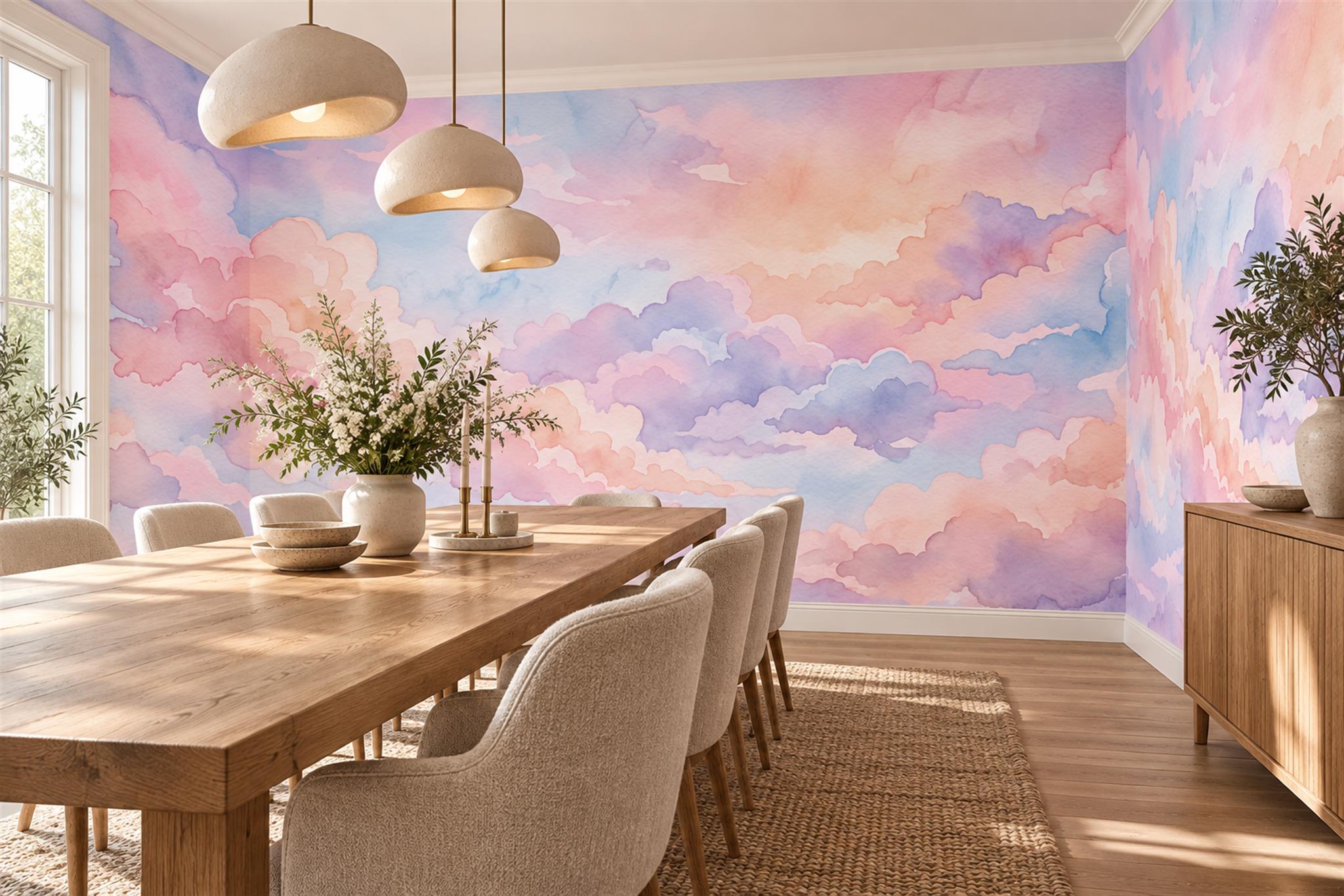 Pastel Clouds Artful Abstract Wallpaper Mural Dining-room-wallpaper-murals, Peel-and-stick Finish