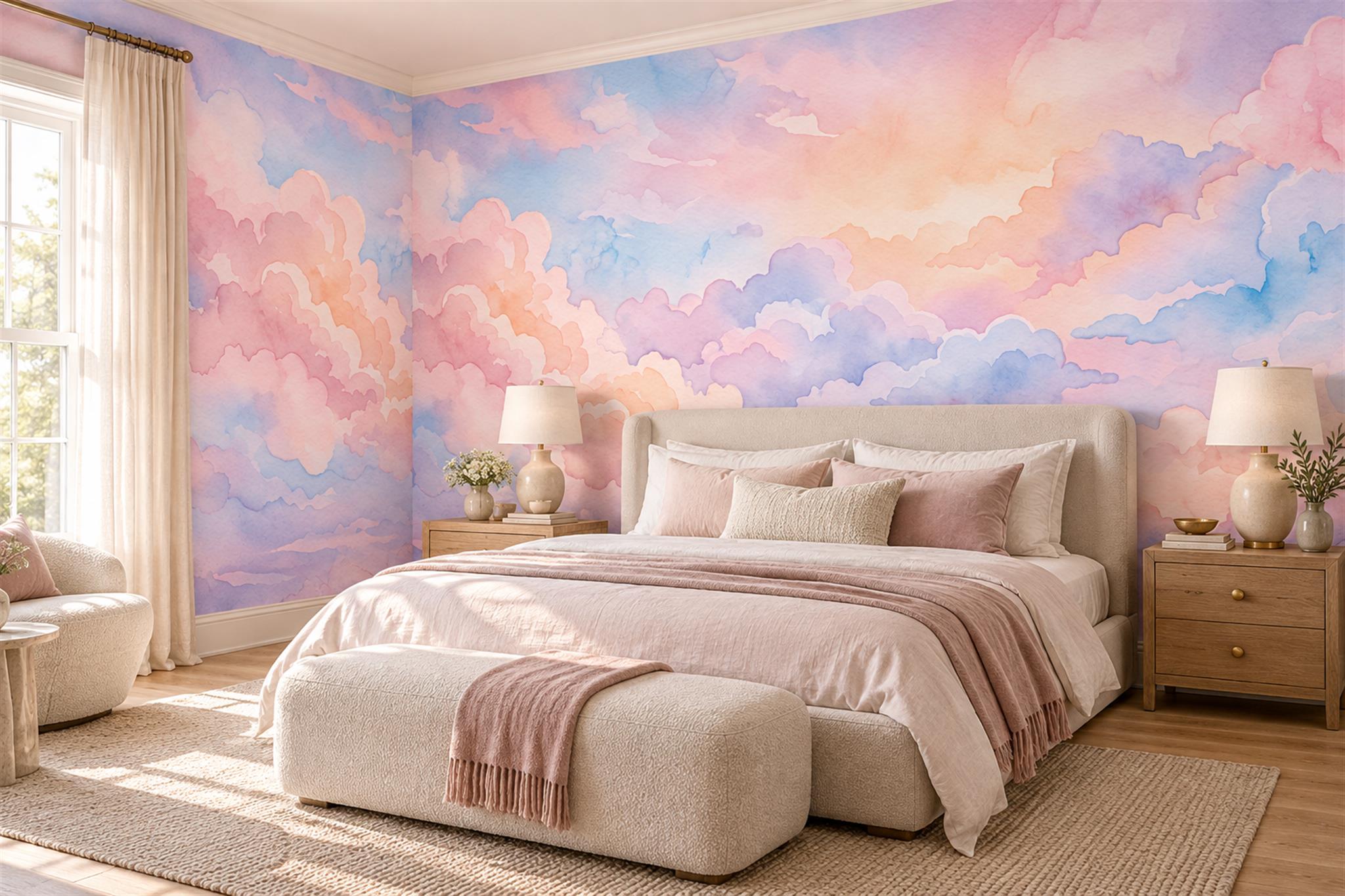 Pastel Clouds Artful Abstract Wallpaper Mural Accent-wall-wallpaper-murals, Peel-and-stick Finish