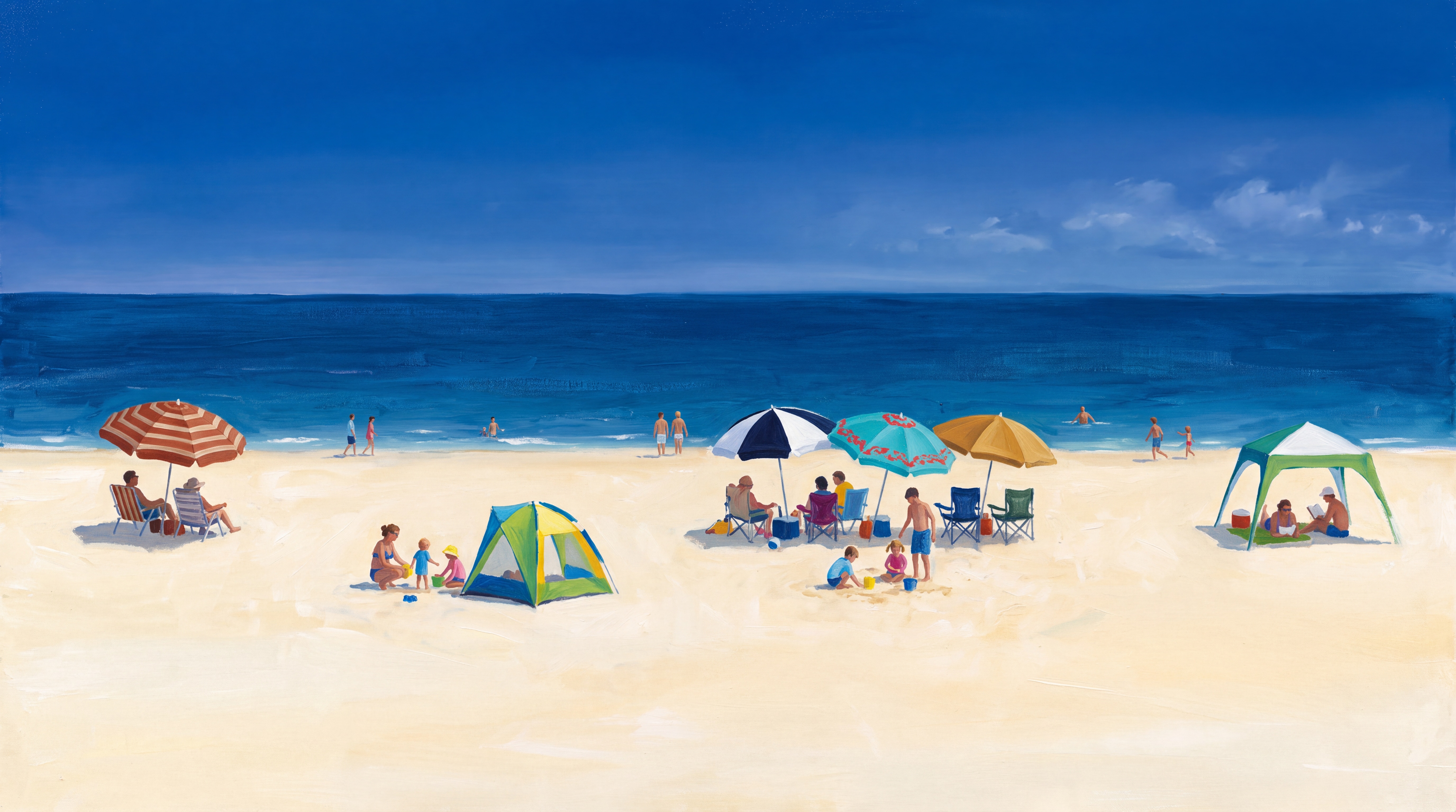 Blue Beach Scenic Textured Wallpaper Mural, Peel-and-stick Finish