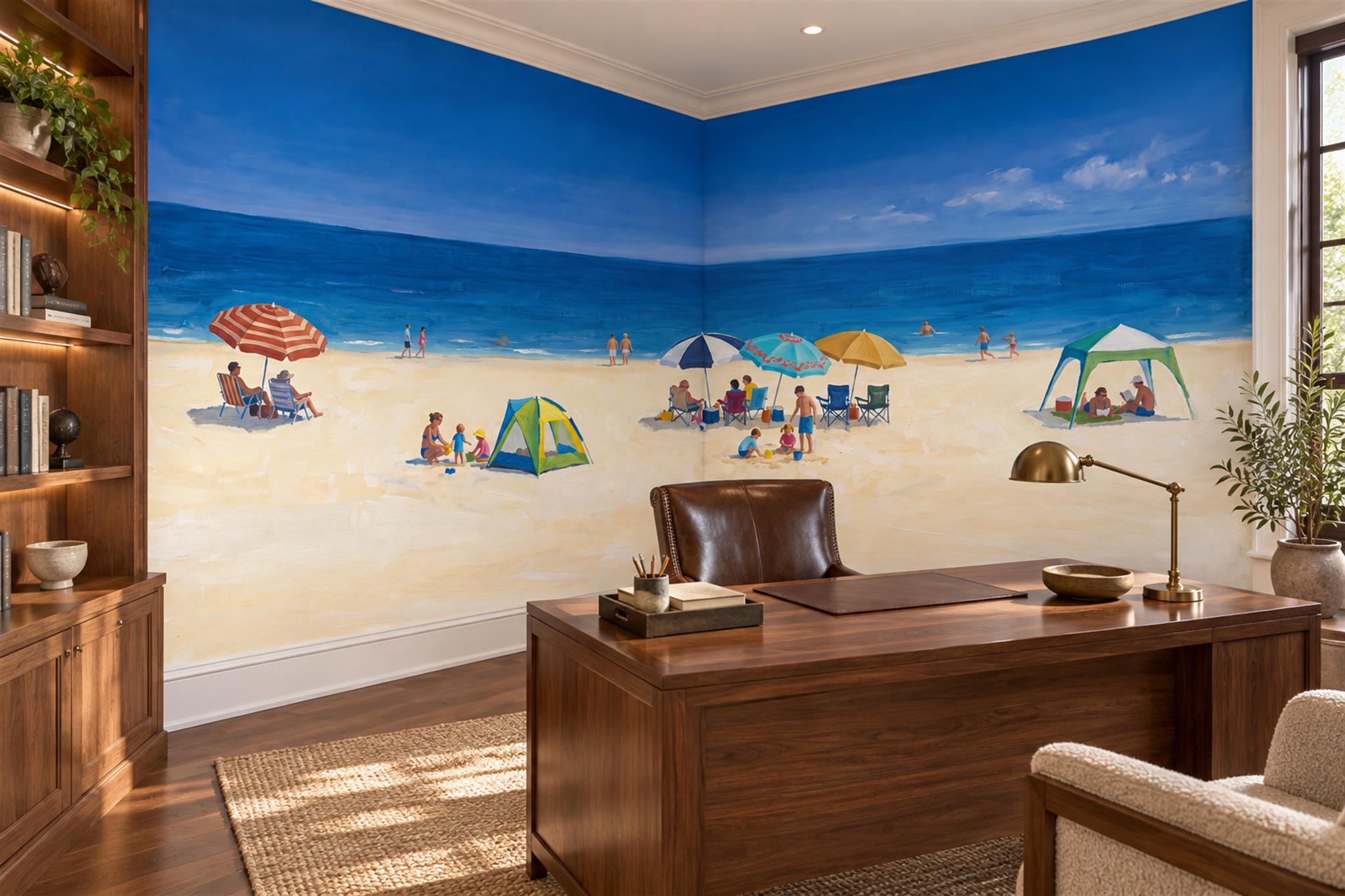 Blue Beach Scenic Textured Wallpaper Mural Bedroom-wallpaper-murals, Peel-and-stick Finish