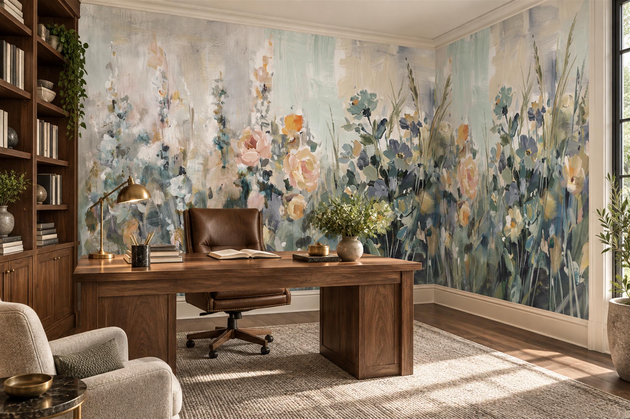 Pastel Meadow Flowers In Expressive Brushwork Wallpaper Mural — Wallpaper Mural Design, Peel-and-stick Finish