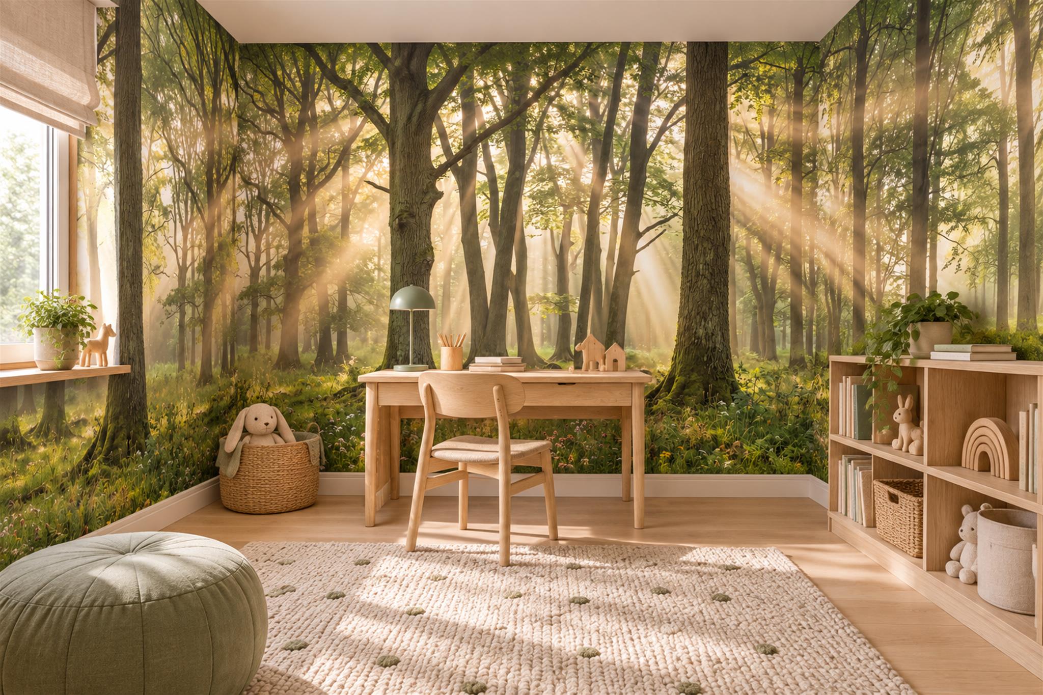 Golden Sunlight Woodland Forest Wallpaper Mural — Wallpaper Mural Design, Peel-and-stick Finish