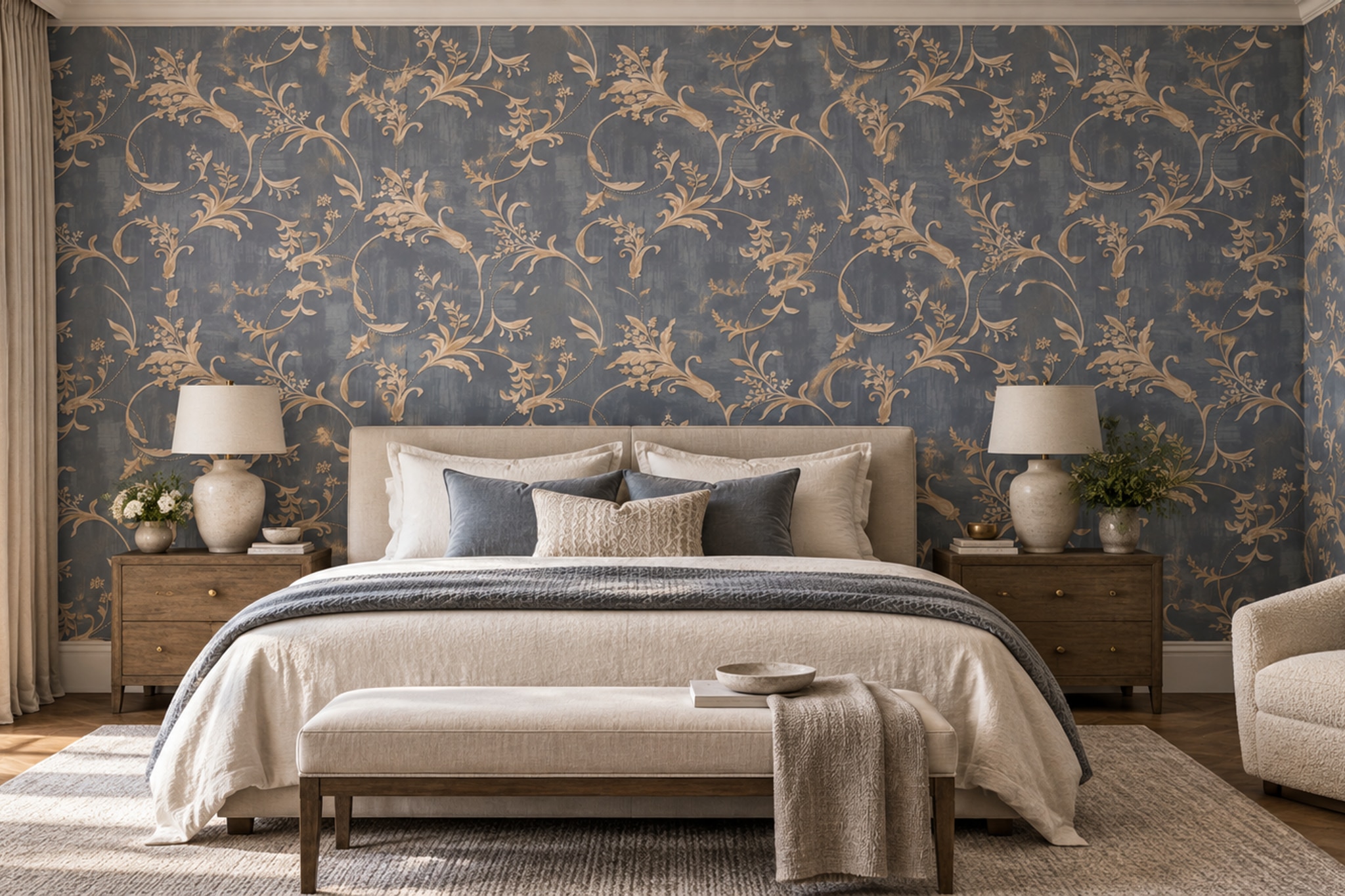 Grey Pattern Decorative Wallpaper Mural Layered Quiet Forms Wallpaper Entryway-wallpaper-murals, Peel-and-stick Finish