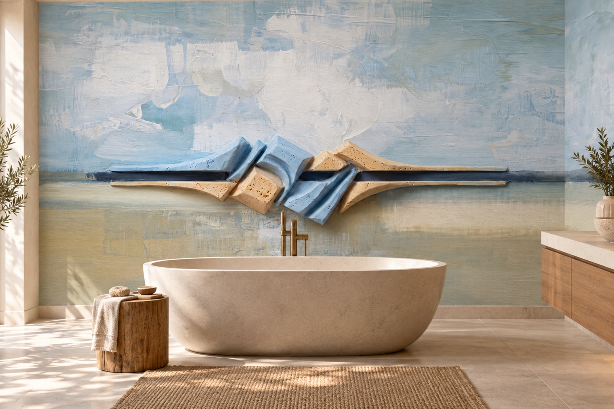 Blue Abstract Abstract Wallpaper Mural Bathroom-wallpaper-murals, Peel-and-stick Finish