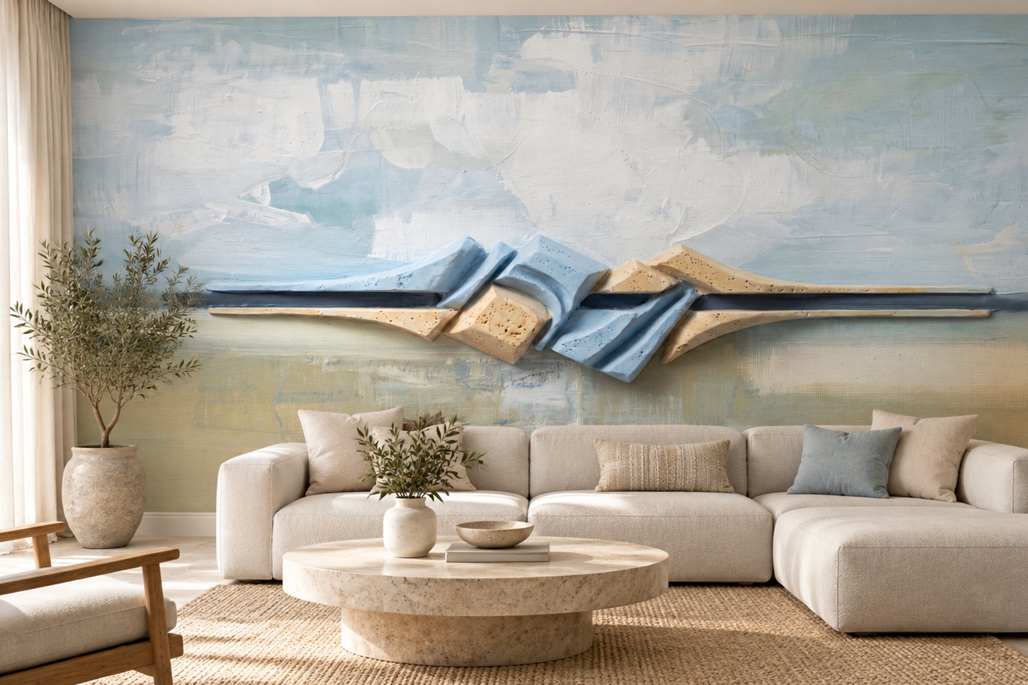 Open Book Sculpture Abstract Wallpaper Mural — Wallpaper Mural Design, Peel-and-stick Finish