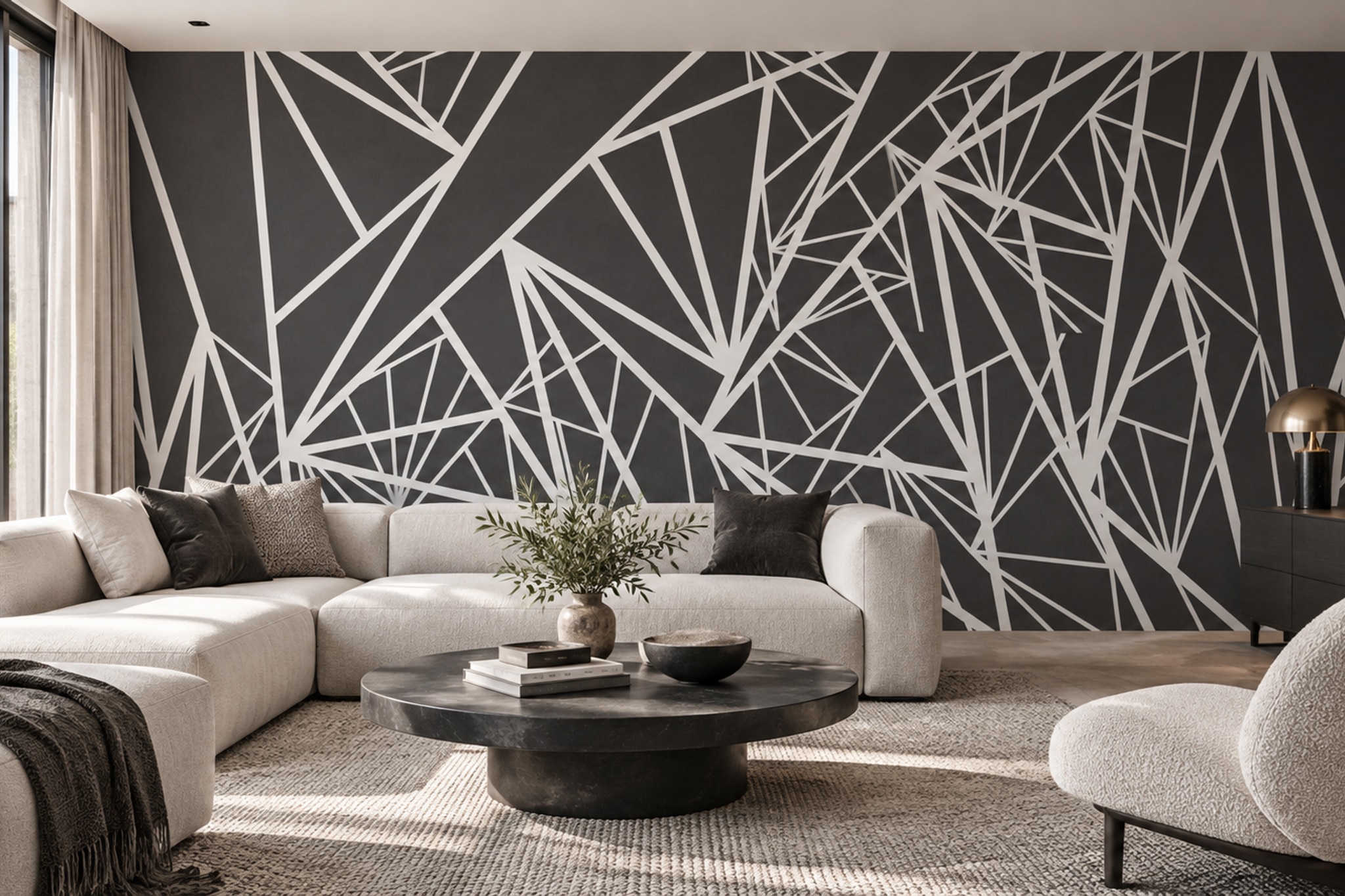 Black Linear Abstract Decorative Wallpaper Mural Living-room-wallpaper-murals, Peel-and-stick Finish