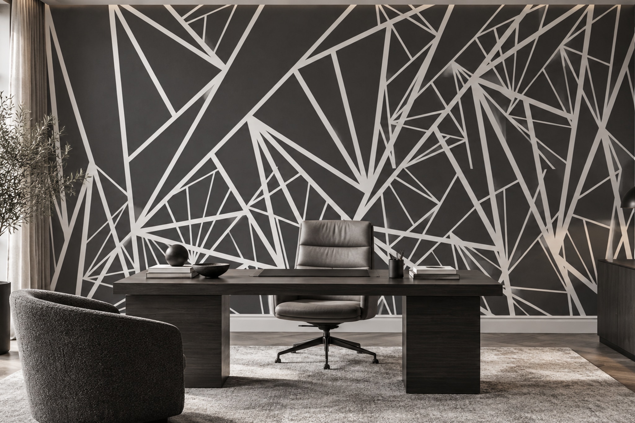 Black Linear Abstract Decorative Wallpaper Mural Home-office-wallpaper-murals, Peel-and-stick Finish
