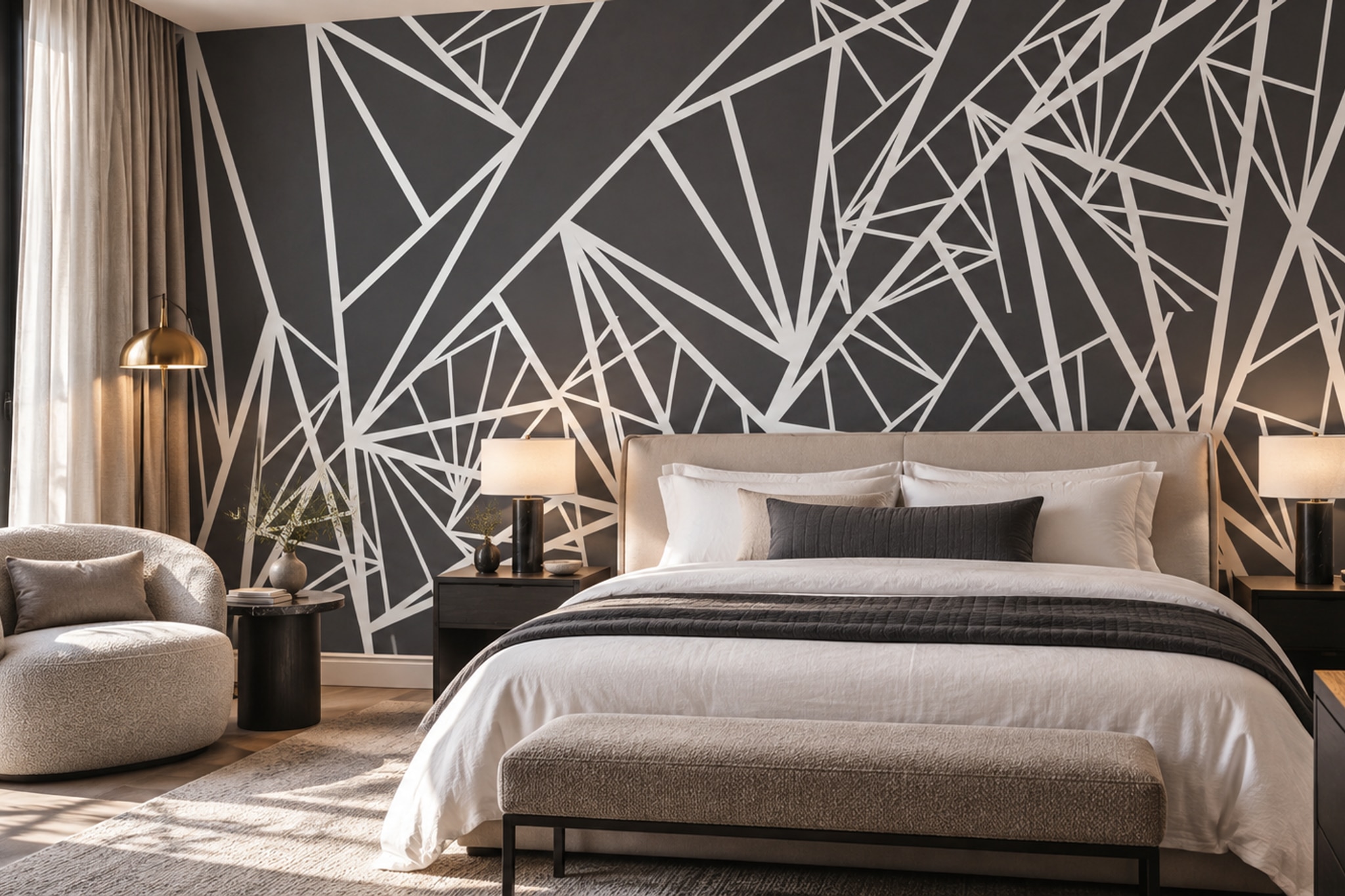 Black Linear Abstract Decorative Wallpaper Mural Living-room-wallpaper-murals, Peel-and-stick Finish