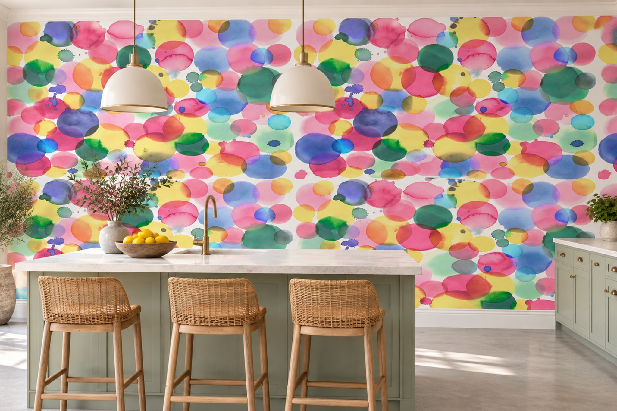 Neutral Pattern Decorative Illustrated Wallpaper Mural Kitchen-wallpaper-murals, Peel-and-stick Finish
