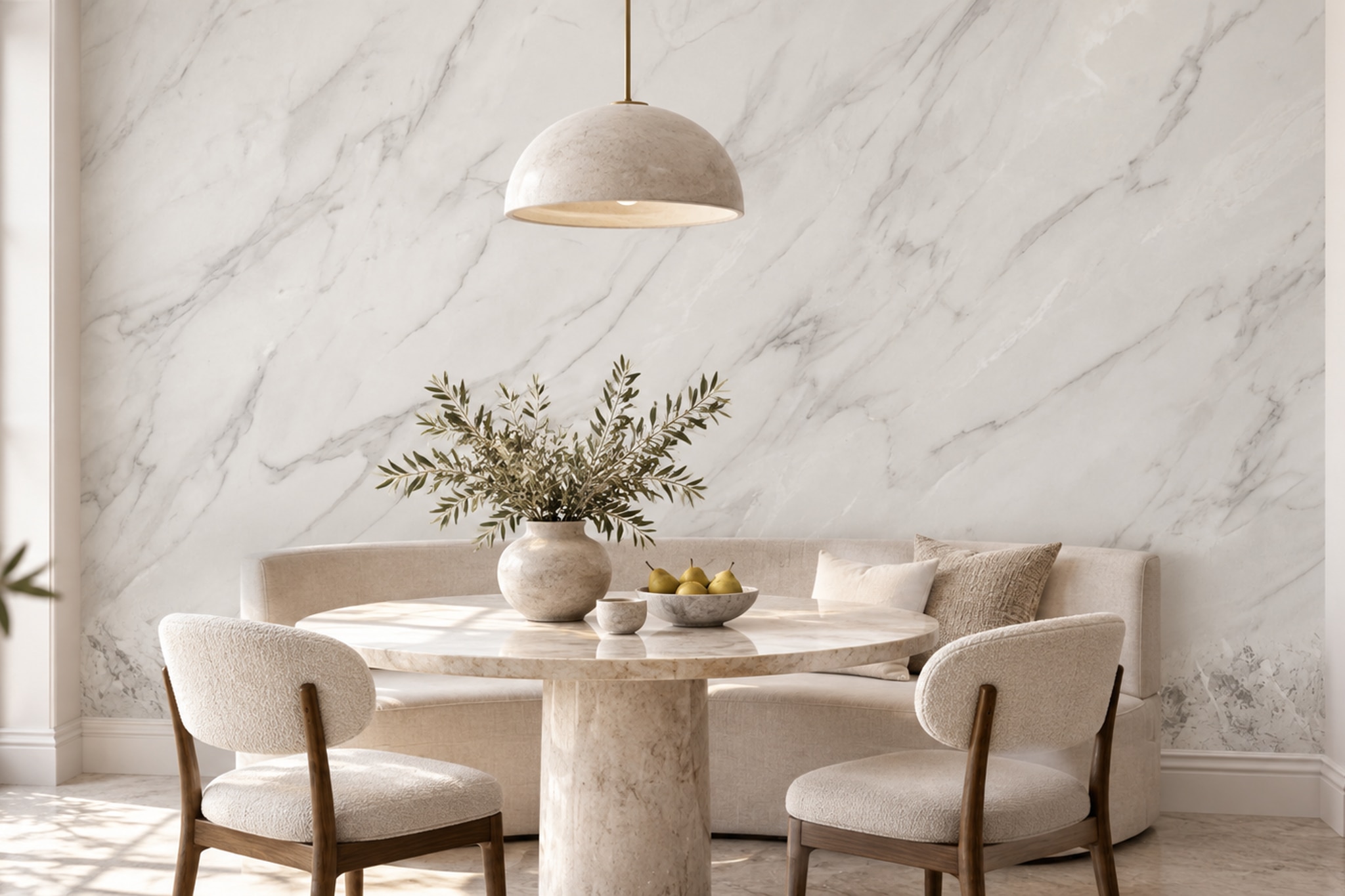 White Marble With Grey Veins Wallpaper Mural — Wallpaper Mural Design, Peel-and-stick Finish