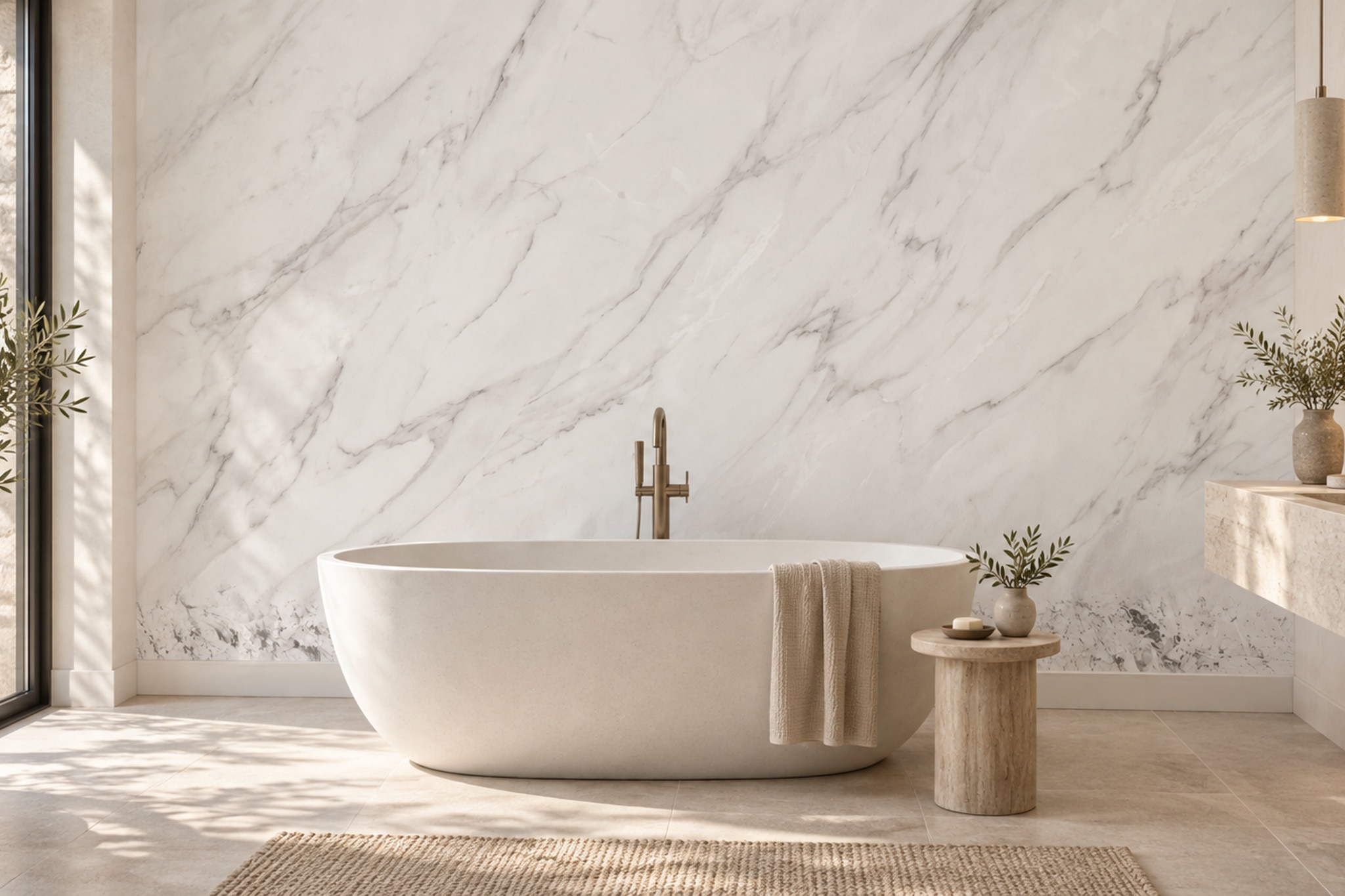 White Marble Decorative Wallpaper Mural Bathroom-wallpaper-murals, Peel-and-stick Finish