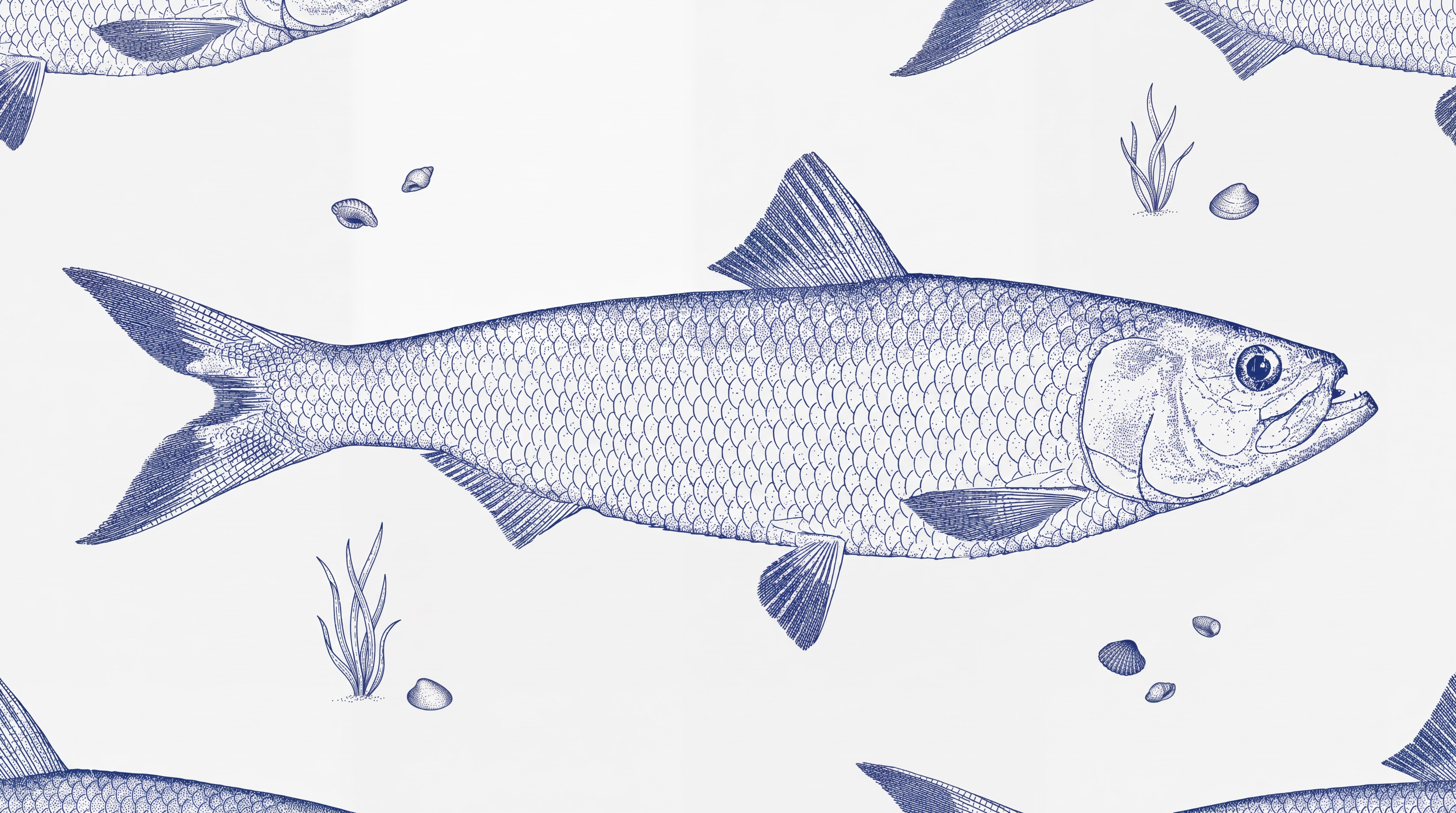Blue Fish Illustrated Layered Wallpaper Mural, Peel-and-stick Finish