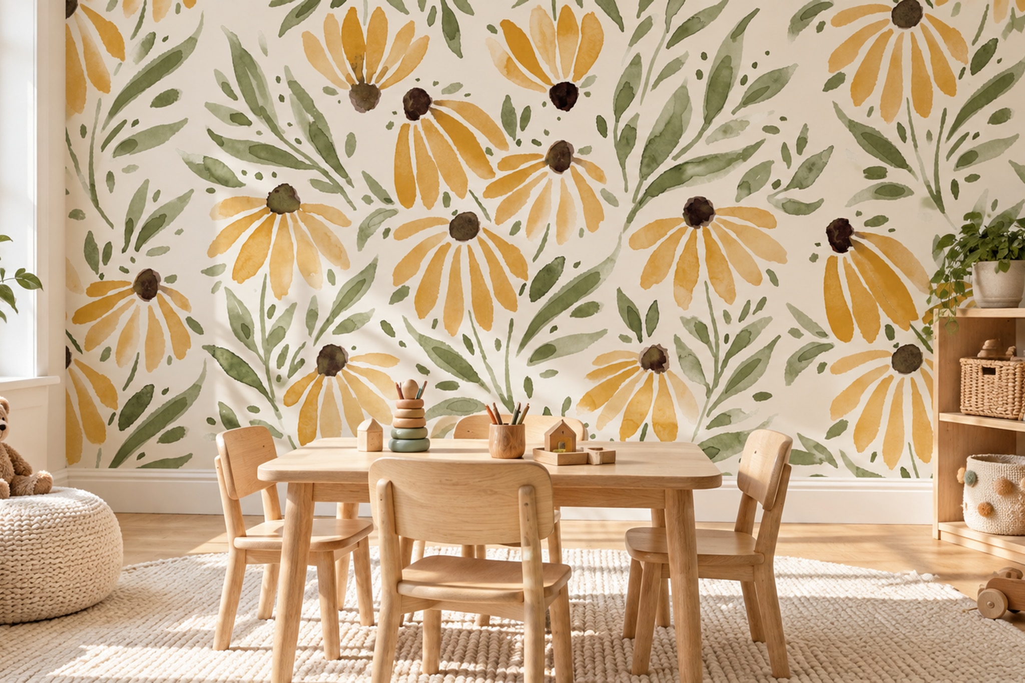 Gold Pattern Decorative Wallpaper Mural Layered Linear Wallpaper Mural Home-office-wallpaper-murals, Shown In A Home Office, Peel-and-stick Finish