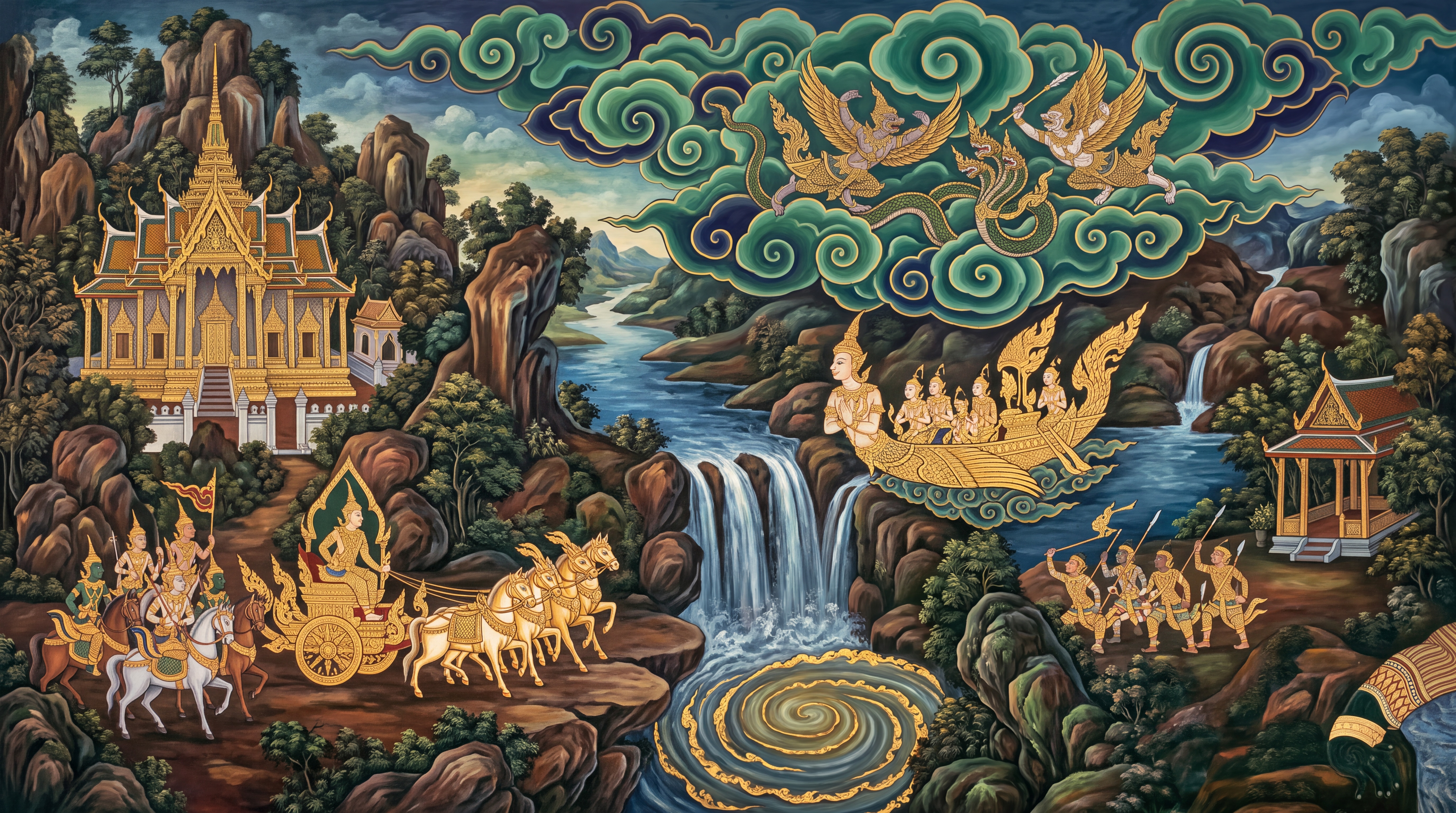 Gold Palace Scenic Decorative Wallpaper Mural, Peel-and-stick Finish