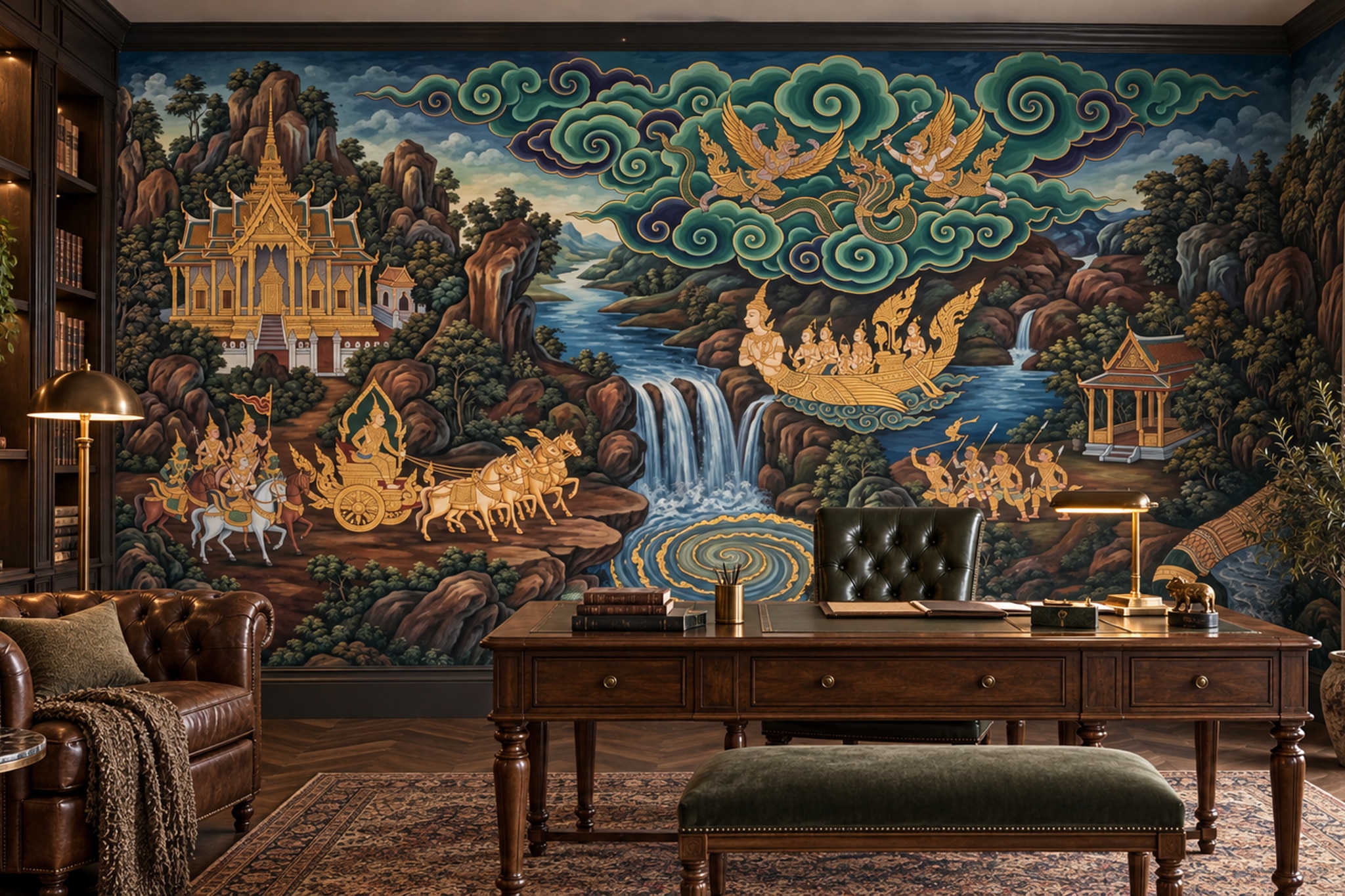 Gold Palace Scenic Decorative Wallpaper Mural Living-room-wallpaper-murals, Shown In A Living Room, Peel-and-stick Finish