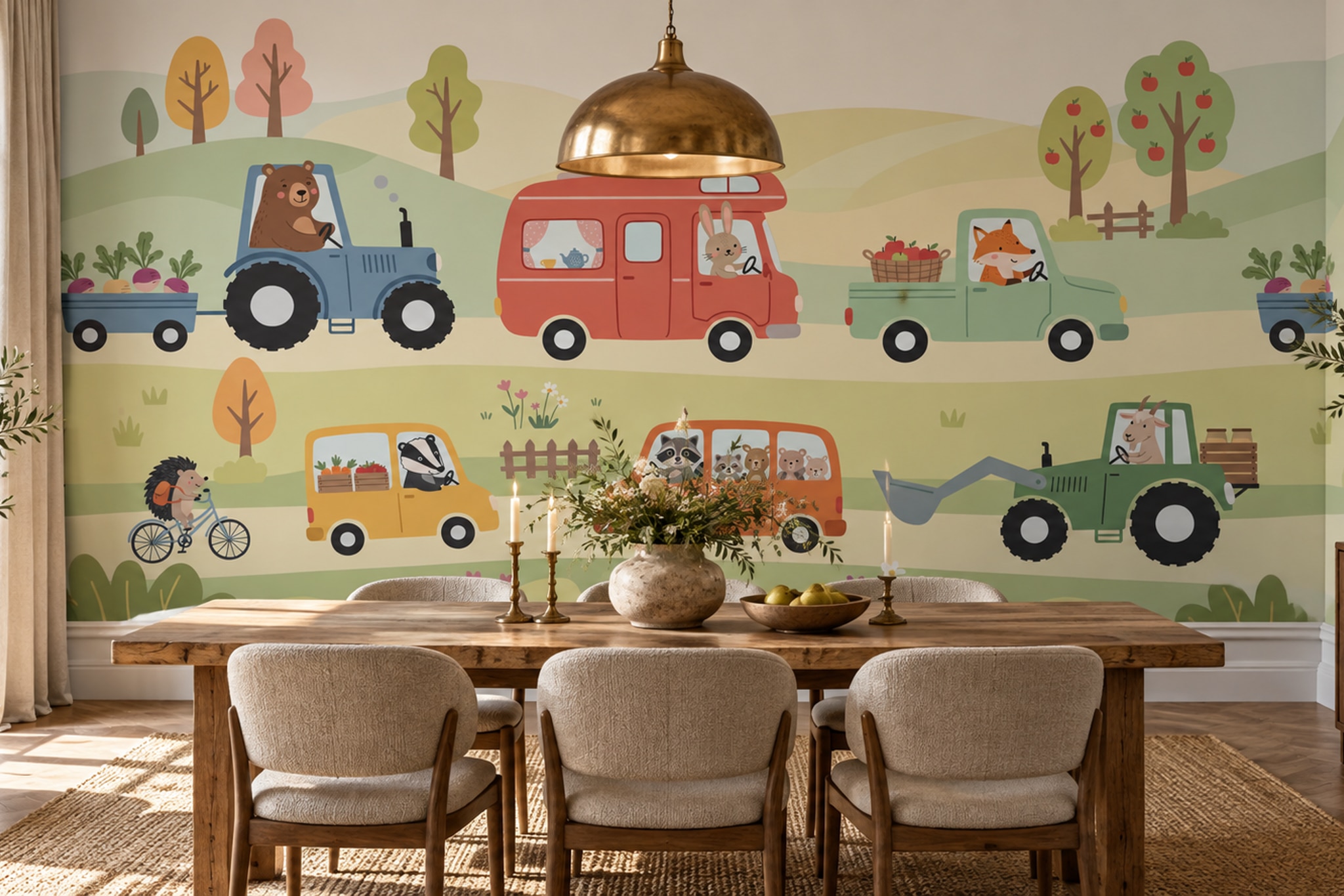 Green Pattern Decorative Wallpaper Mural Layered Linear Detail Wallpaper Living-room-wallpaper-murals, Shown In A Living Room, Peel-and-stick Finish