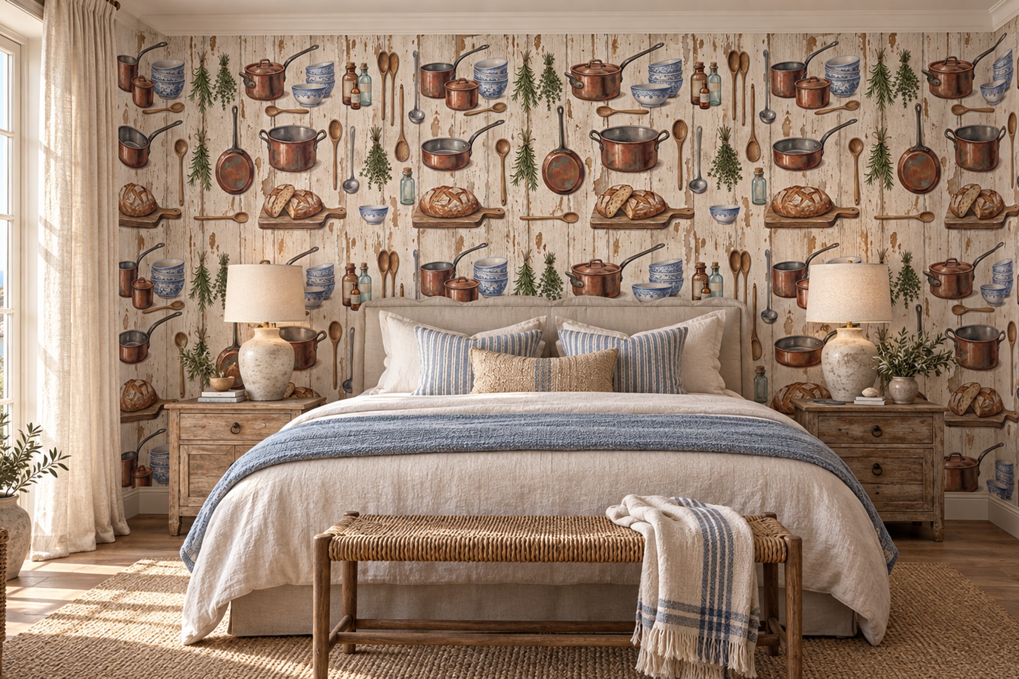 Beige Pattern Decorative Wallpaper Mural Layered Expressive Wallpaper Dining-room-wallpaper-murals, Shown In A Kitchen, Peel-and-stick Finish