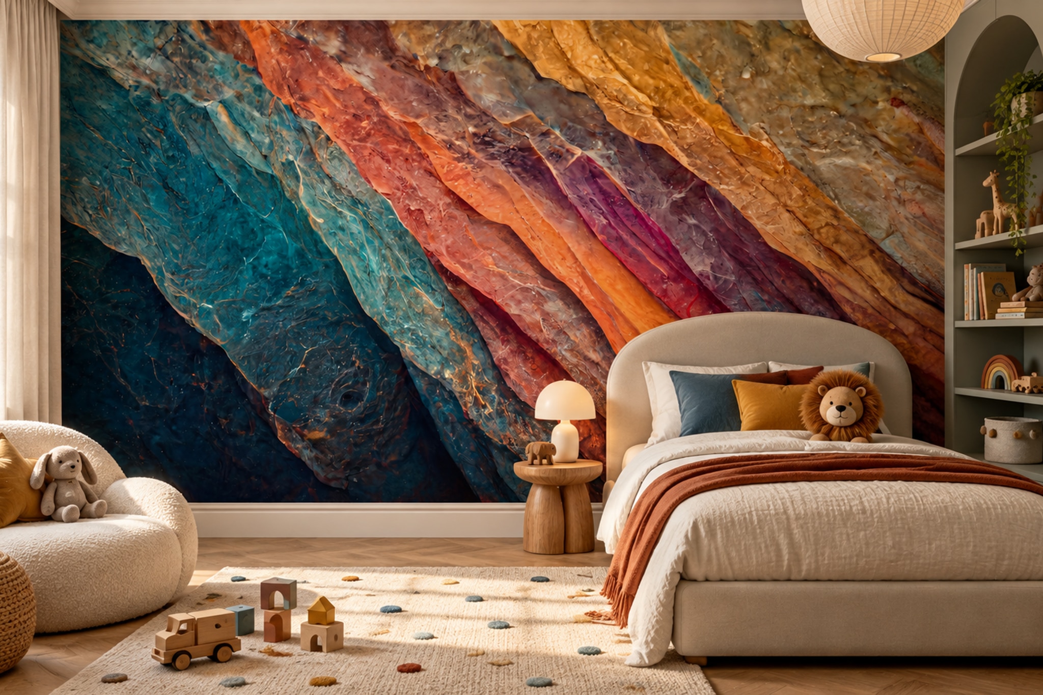 Teal Stone Decorative Wallpaper Mural Bedroom-wallpaper-murals, Peel-and-stick Finish