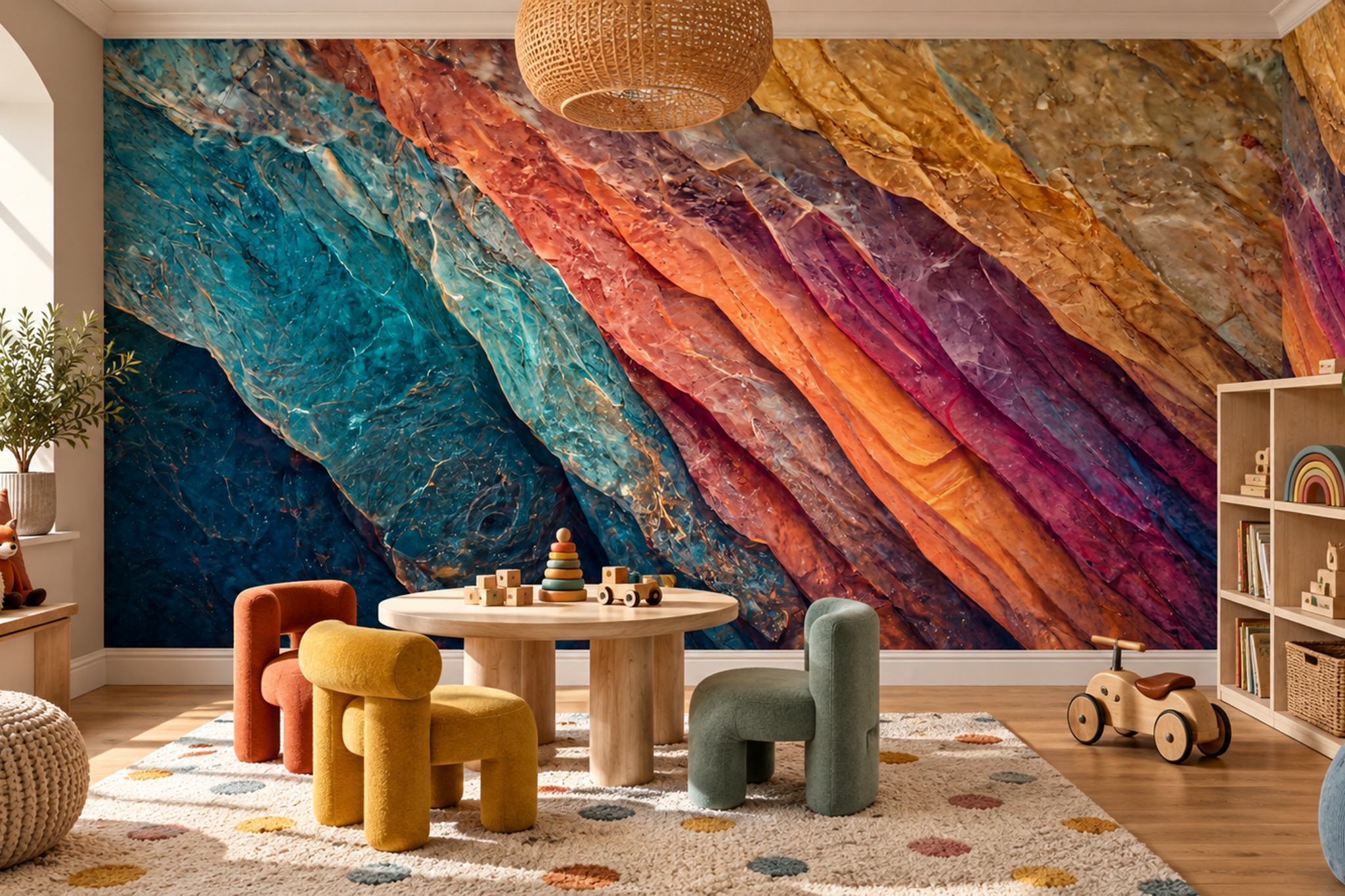 Teal Stone Decorative Wallpaper Mural Dining-room-wallpaper-murals, Peel-and-stick Finish