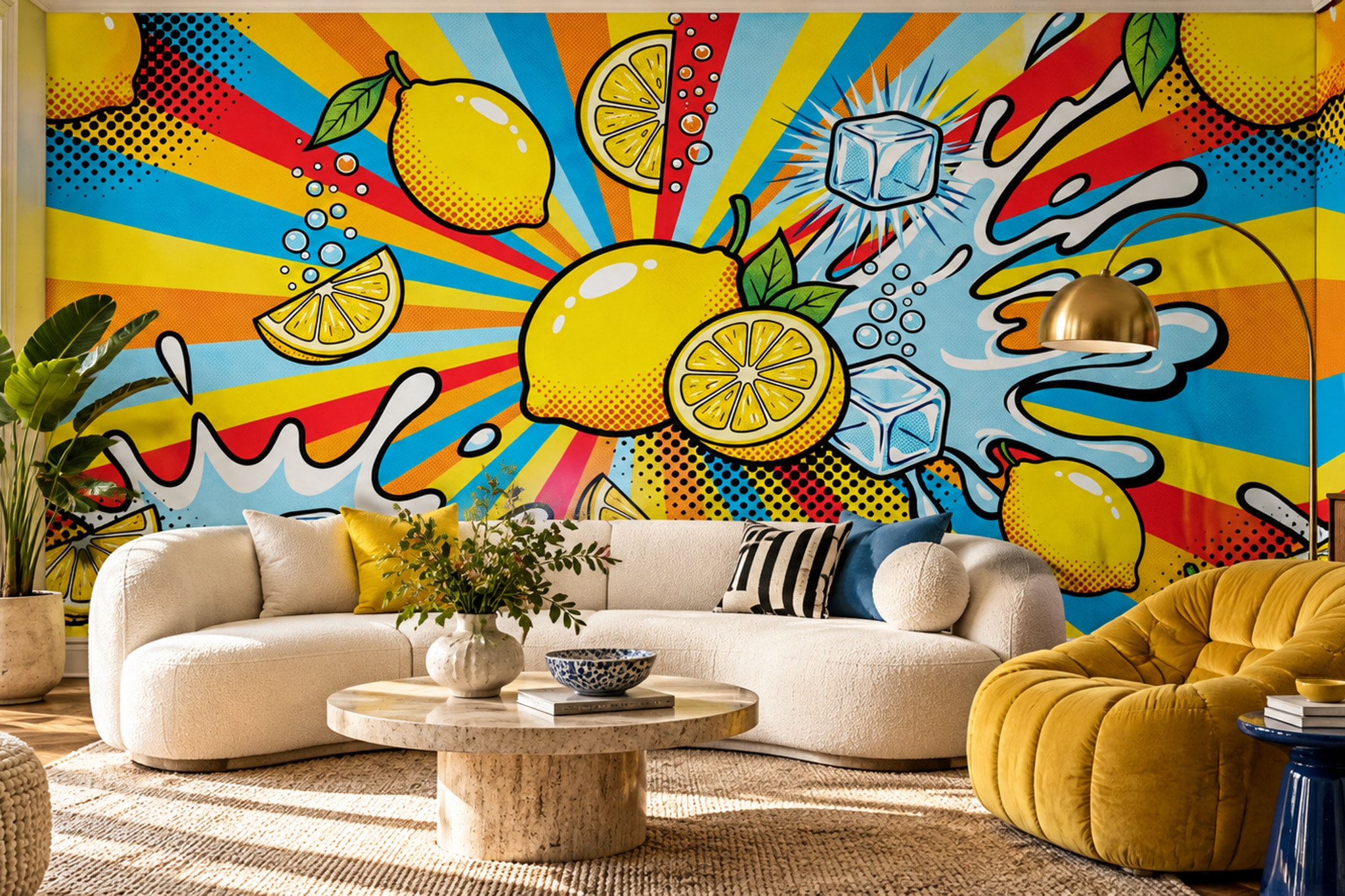 Yellow Pattern Decorative Painterly Wallpaper Mural Dining-room-wallpaper-murals, Peel-and-stick Finish
