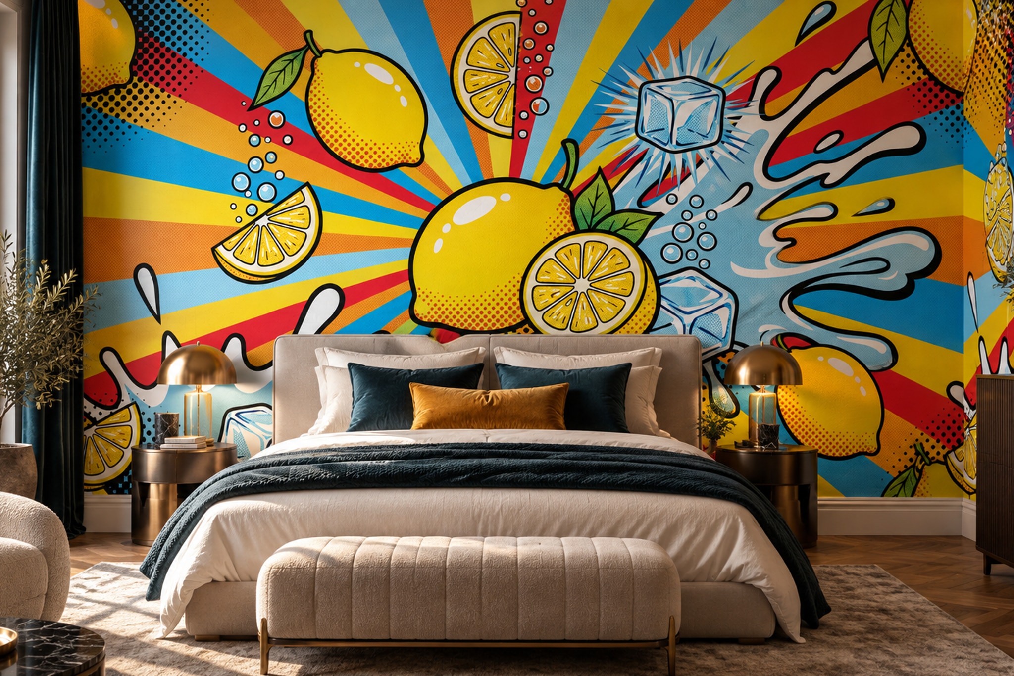 Yellow Pattern Decorative Painterly Wallpaper Mural Dining-room-wallpaper-murals, Peel-and-stick Finish