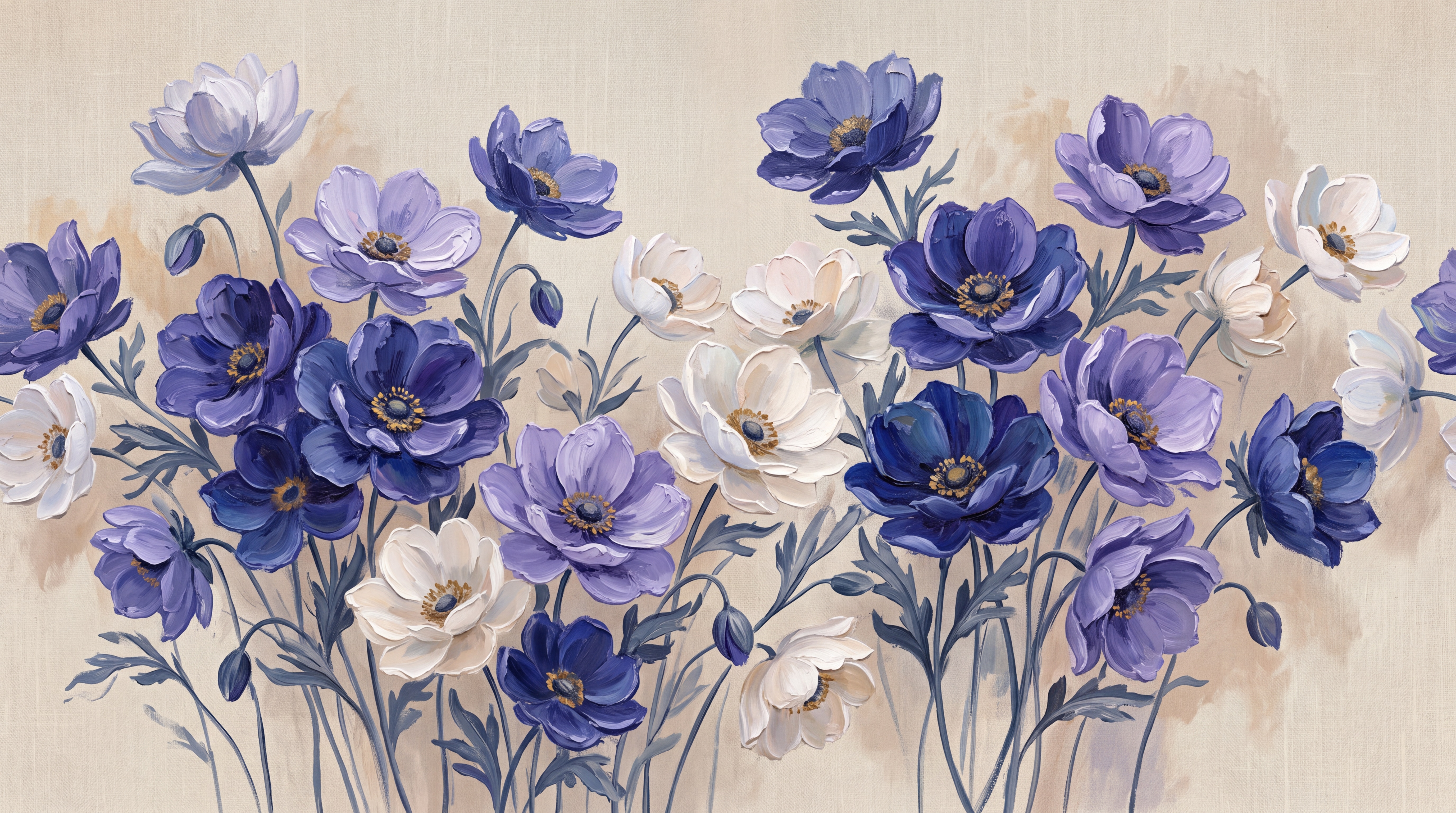 Purple Floral Botanical Decorative Wallpaper Mural, Peel-and-stick Finish