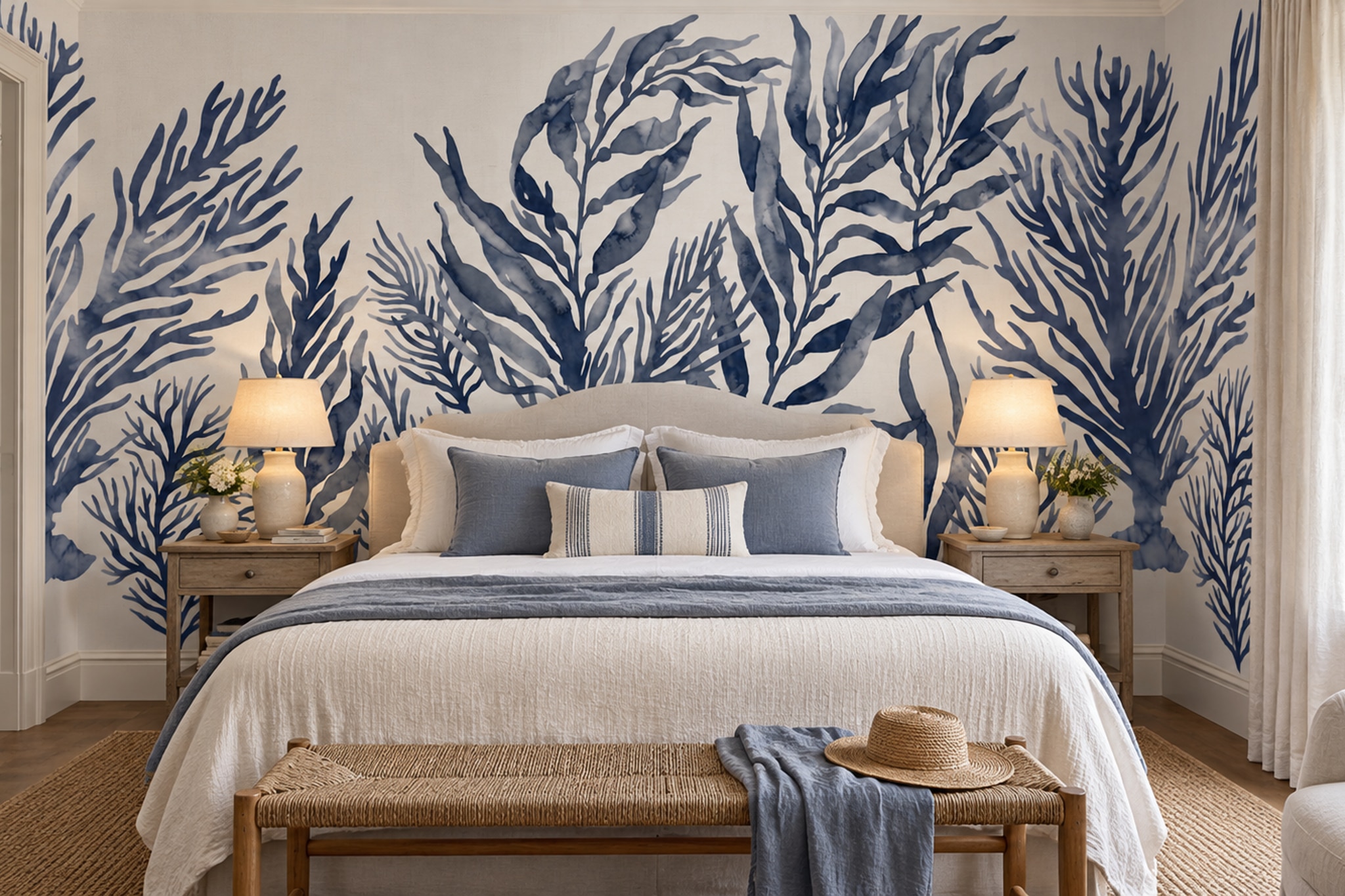 Blue Pattern Decorative Wallpaper Painterly Contour Wallpaper Mural Bedroom-wallpaper-murals, Peel-and-stick Finish