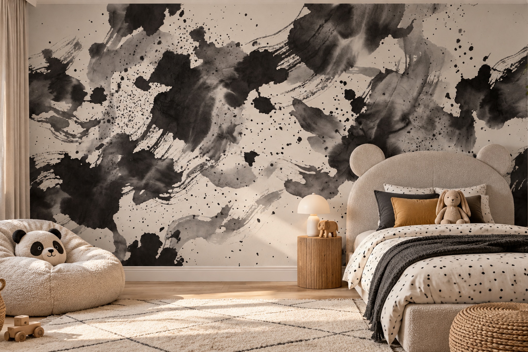Black Ink Artful Wallpaper Mural Dining-room-wallpaper-murals, Peel-and-stick Finish
