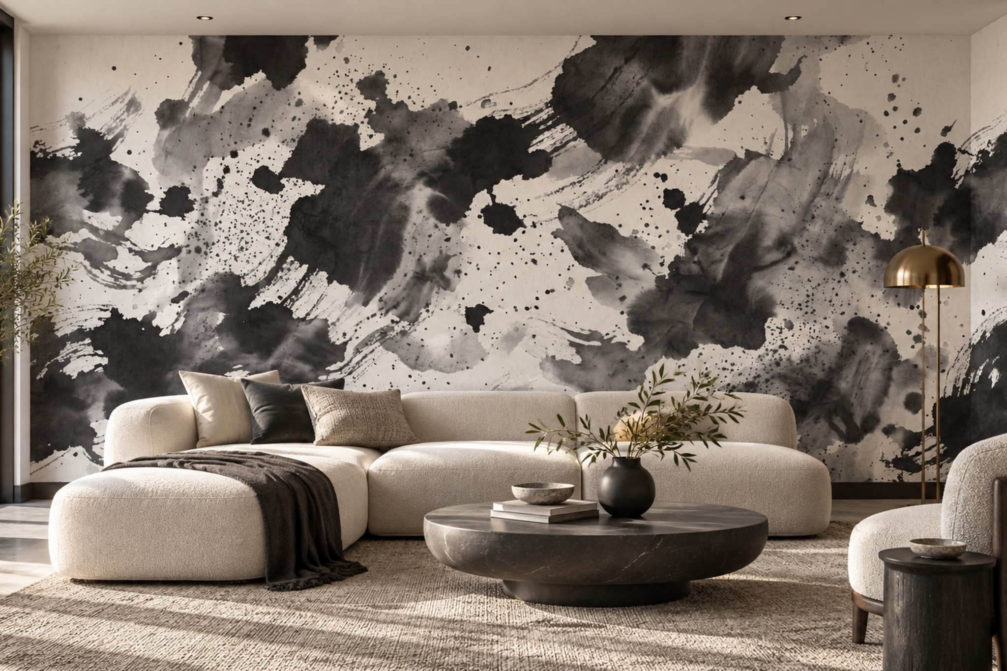 Black Ink Artful Wallpaper Mural Dining-room-wallpaper-murals, Peel-and-stick Finish